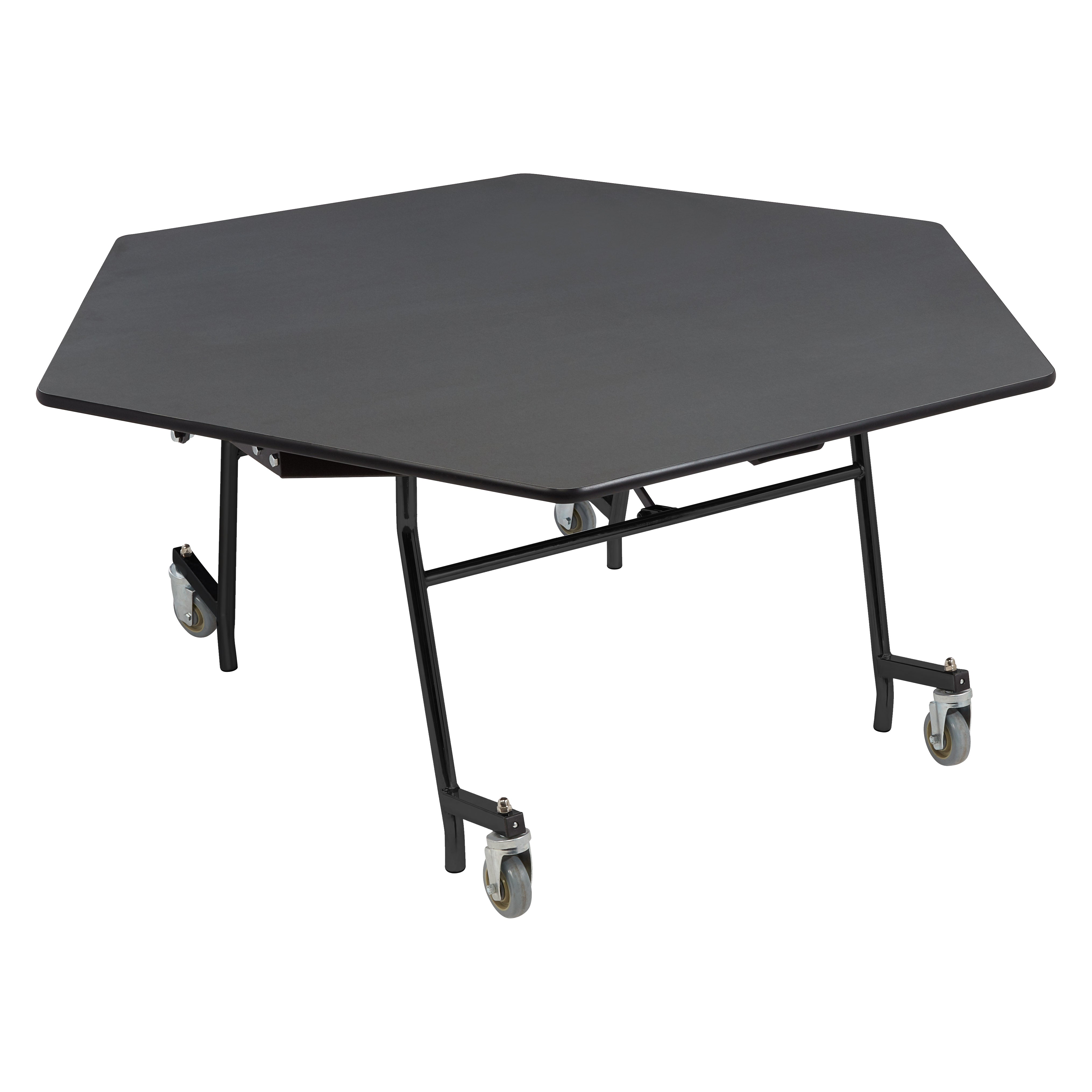 NPS® Mobile EasyFold Table, 60" Hexagon, Particleboard Core, Edge Type: Edge Banding, Frame Type: Textured Black (Specify Laminate Color and Height)