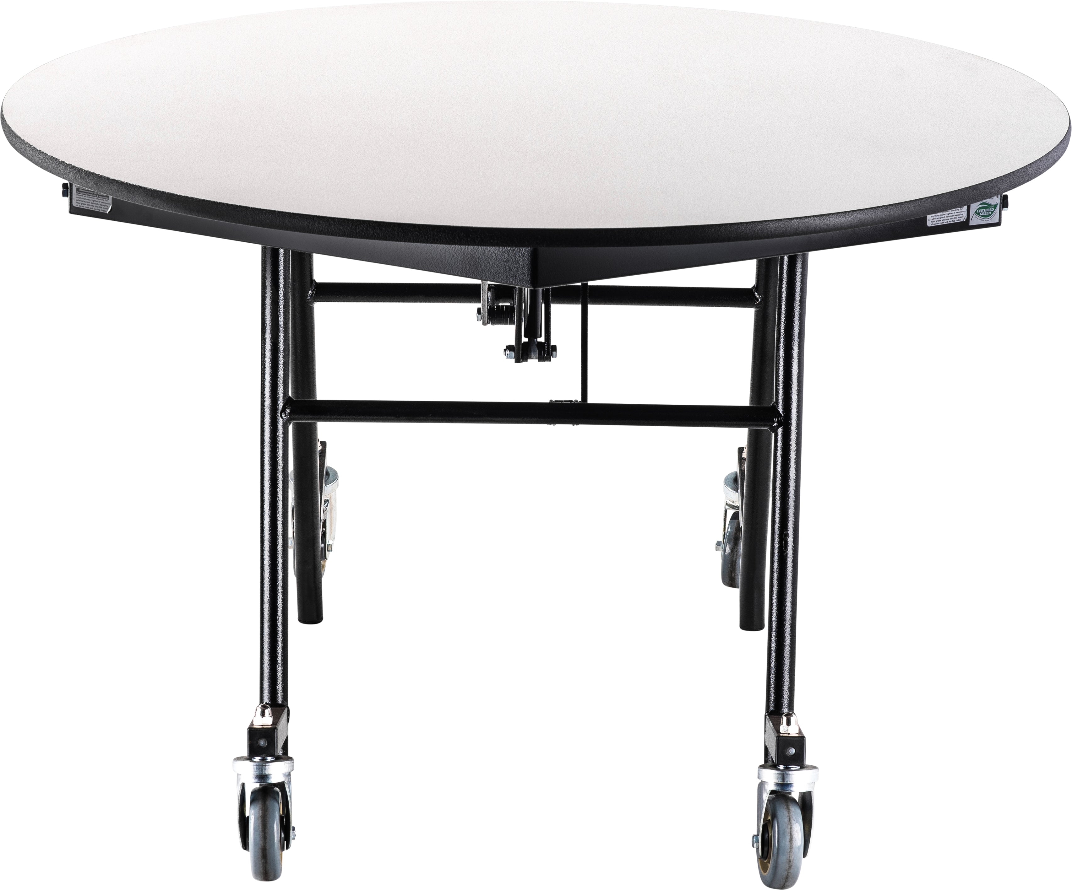 NPS® Mobile EasyFold Table, 48" Round, Plywood Core, Edge Type: Vinyl T-Mold, Frame Type: Textured Black (Specify Laminate Color and Height)