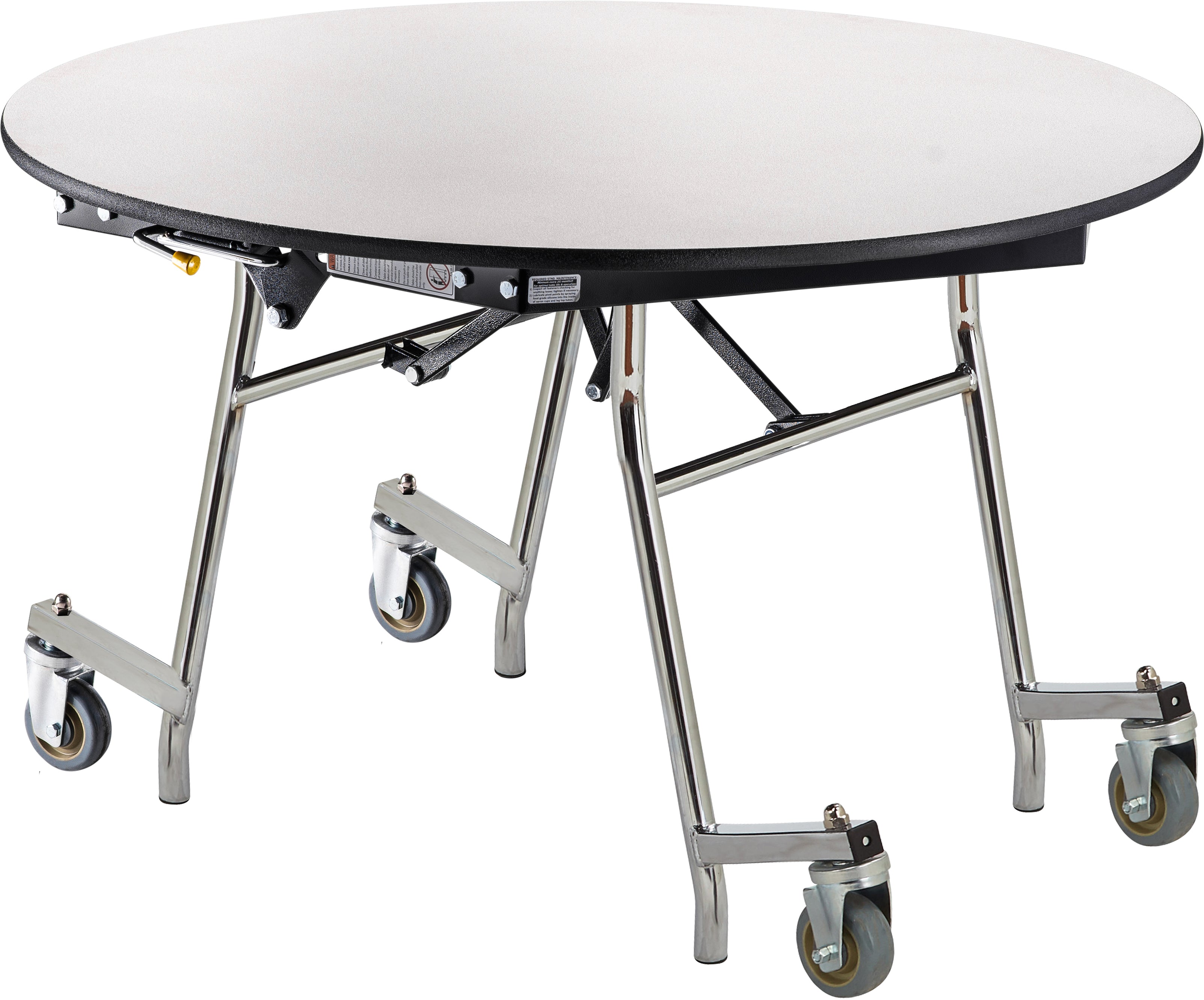 NPS® Mobile EasyFold Table, 48" Round, Particleboard Core, Edge Type: Edge Banding, Frame Type: Chrome (Specify Laminate Color and Height)