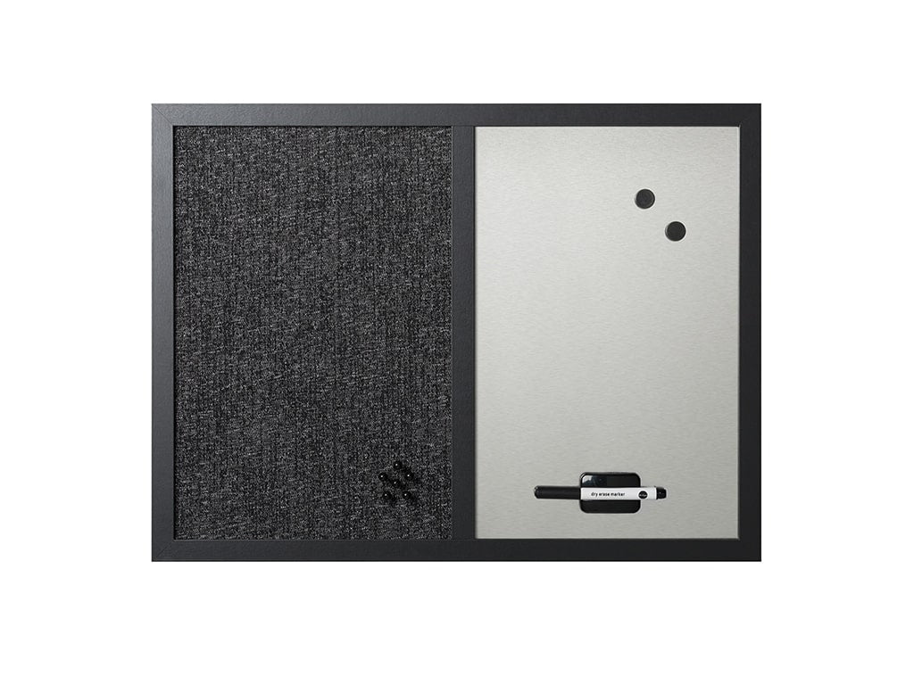 MasterVision Combo Silver Dry Erase & Black Fabric Bulletin Board 18x24" Black Frame