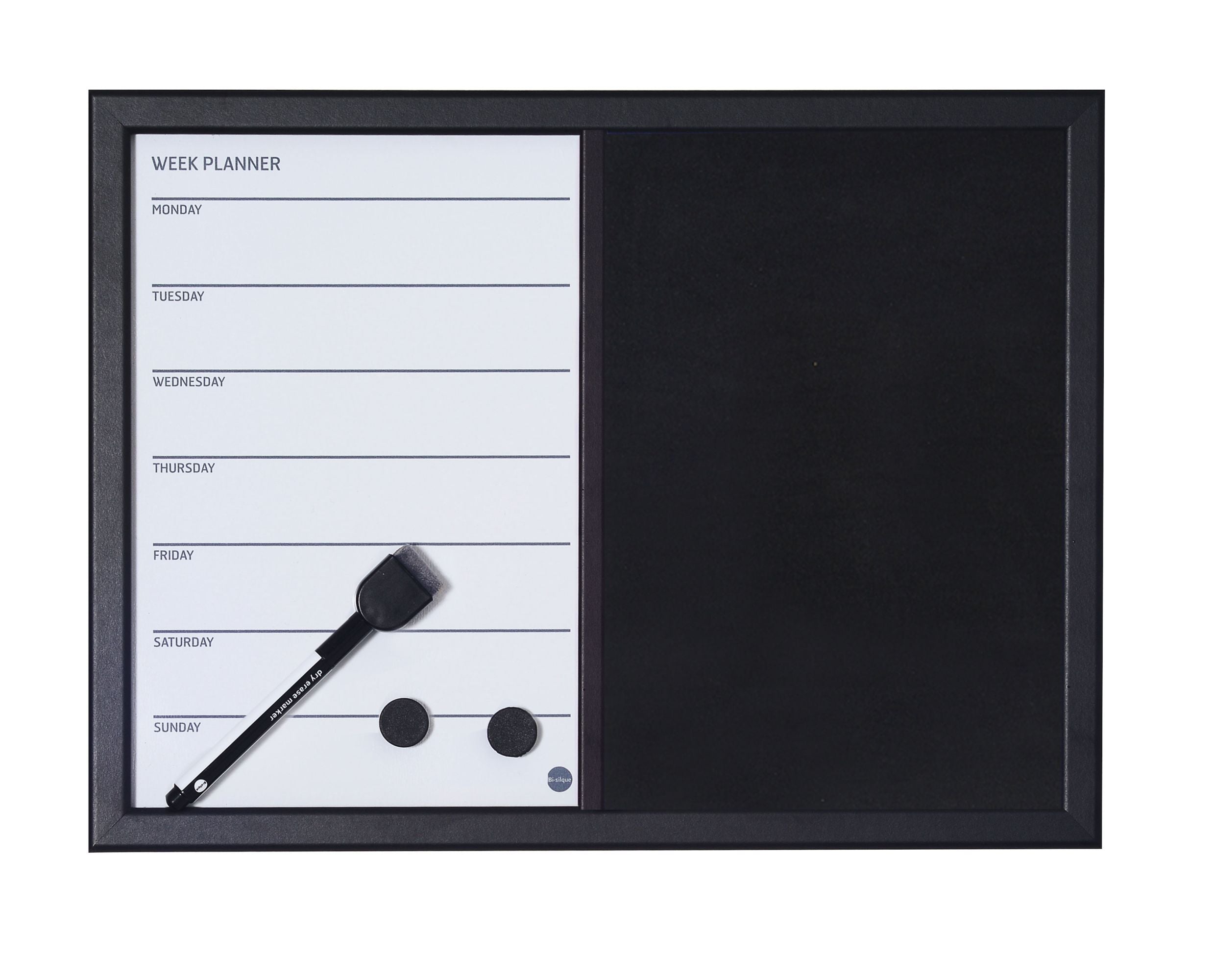MasterVision Combo Magnetic Week Planner Dry Erase & Black Felt Board 18x24" Black Frame
