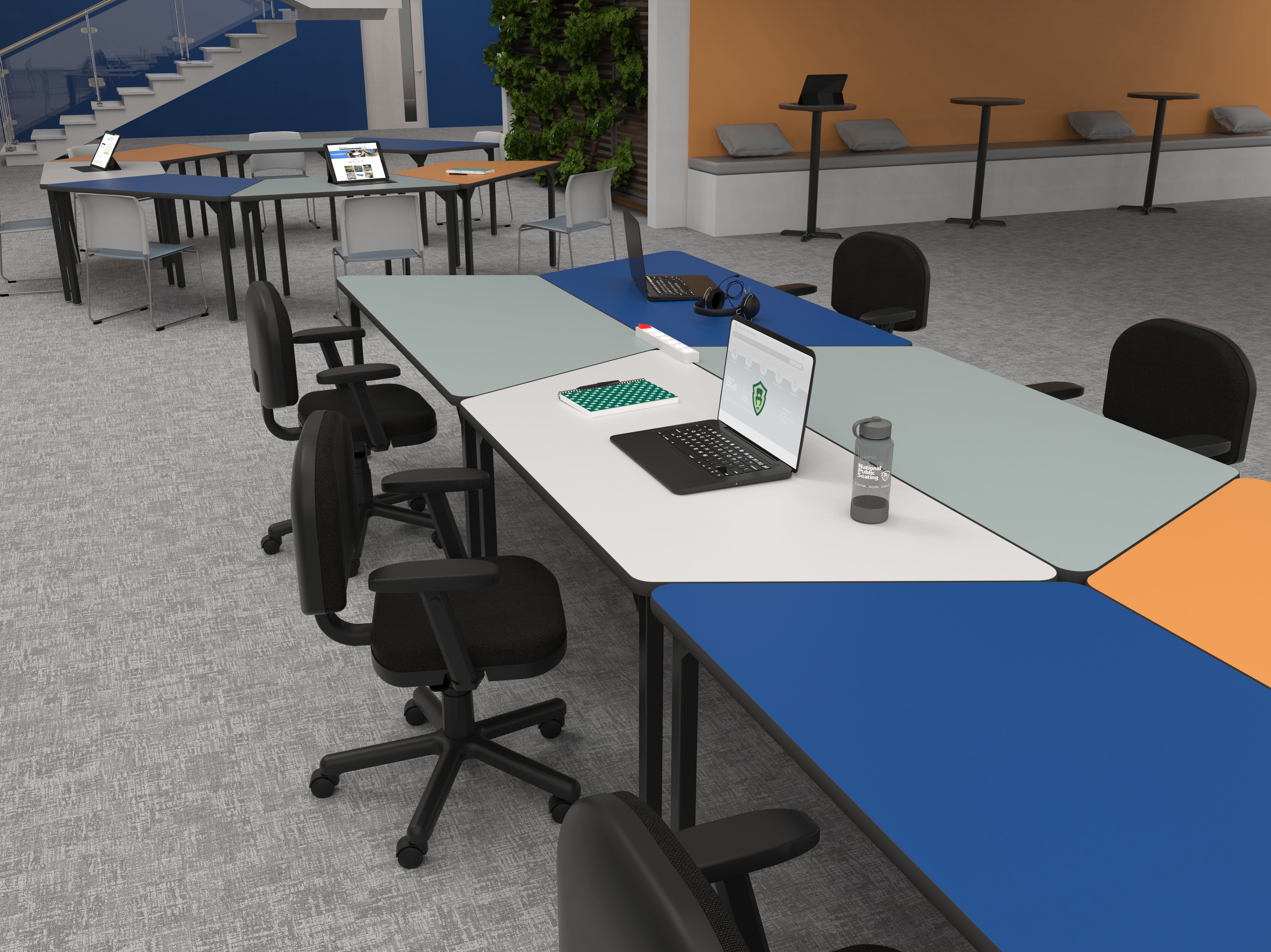 NPS® 8700 Series Cafetorium Plush Vinyl Stack Chair, Surface Color: Blue/Grey Vinyl, Frame Color: Silver