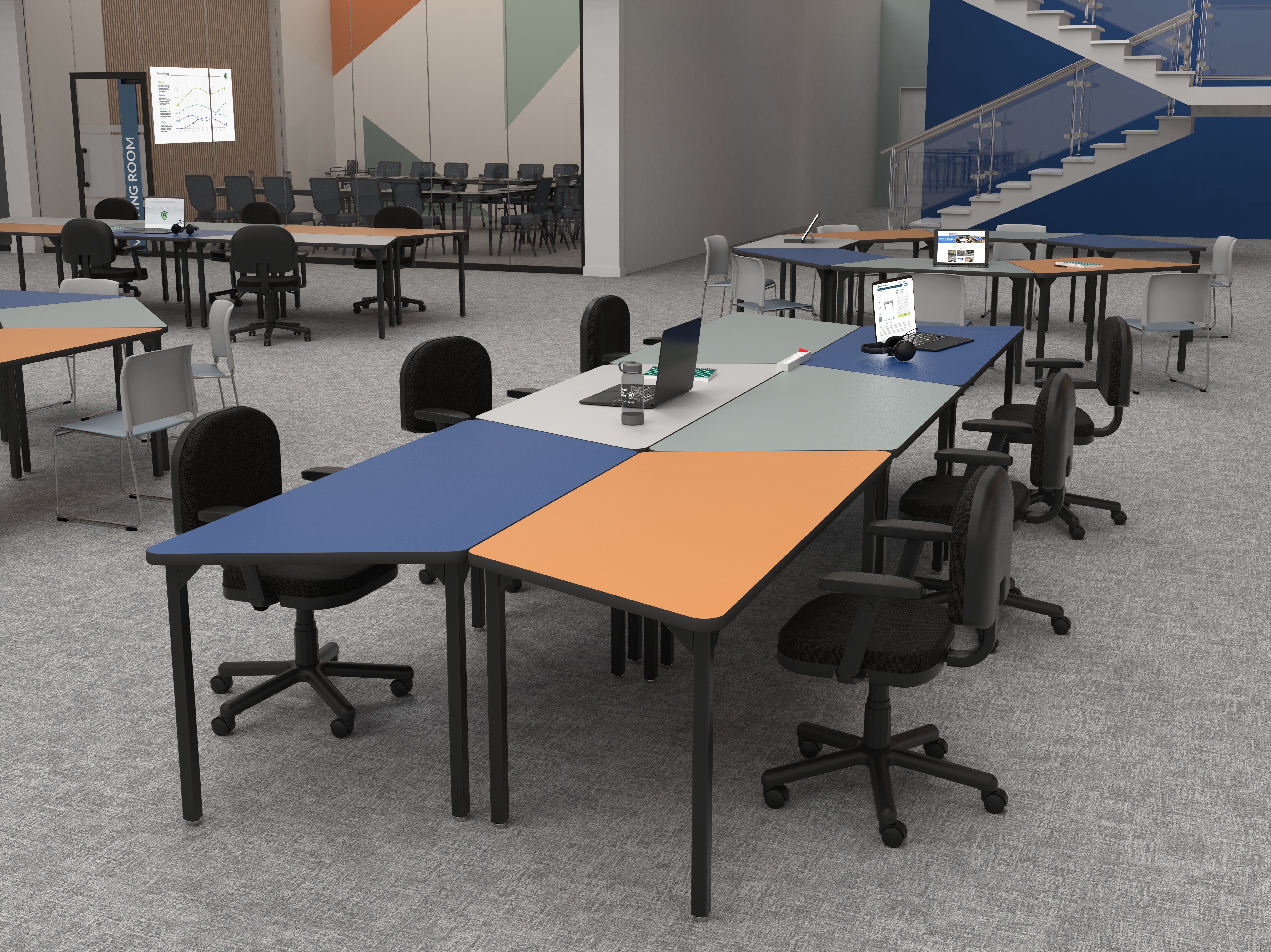 NPS® 8700 Series Cafetorium Plush Vinyl Stack Chair, Surface Color: Blue/Grey Vinyl, Frame Color: Silver