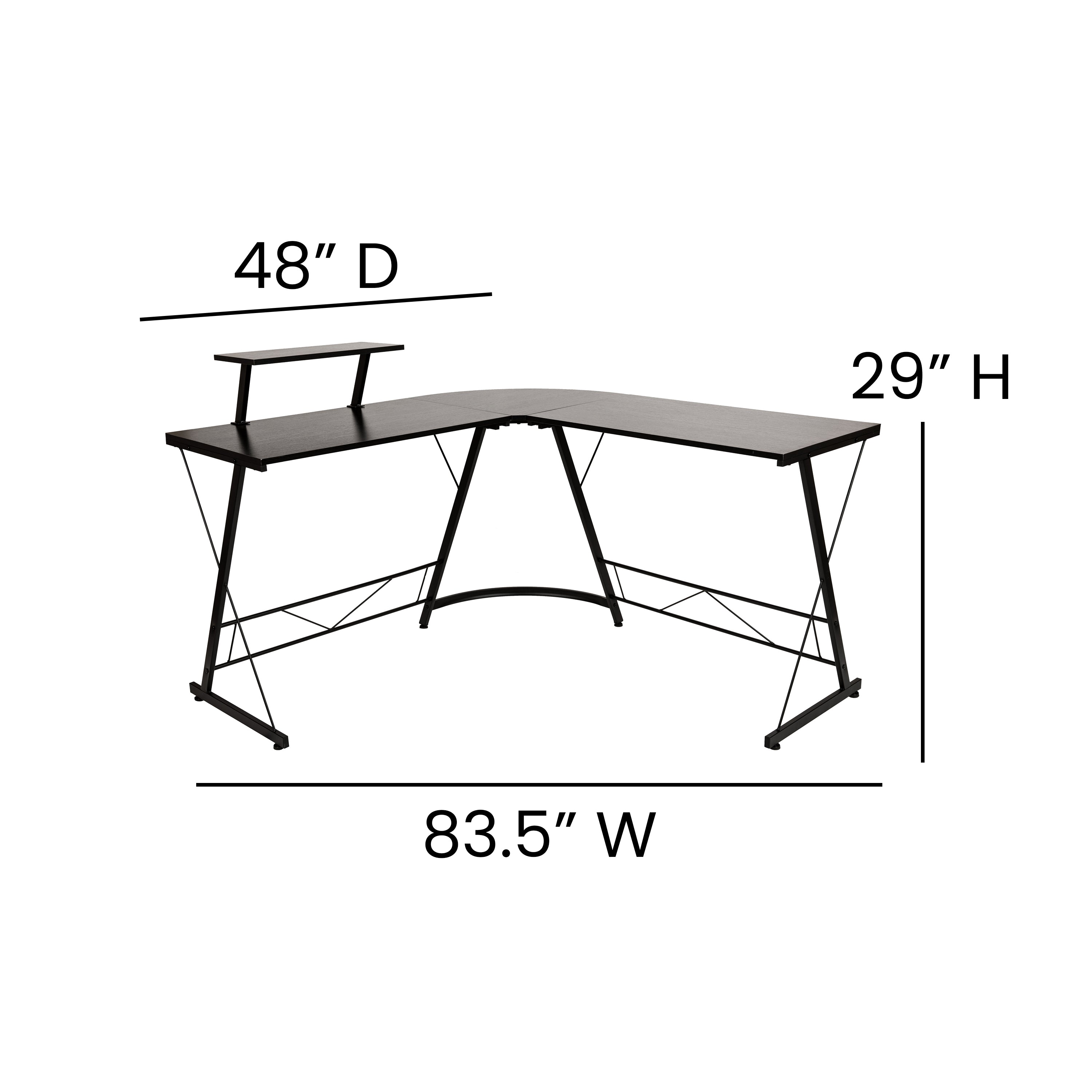 Ginny L-Shaped Desk 71.5" Computer Corner Desk, Home Office Corner Desk, Gaming Desk, Space Saving, Easy to Assemble, Black/Black