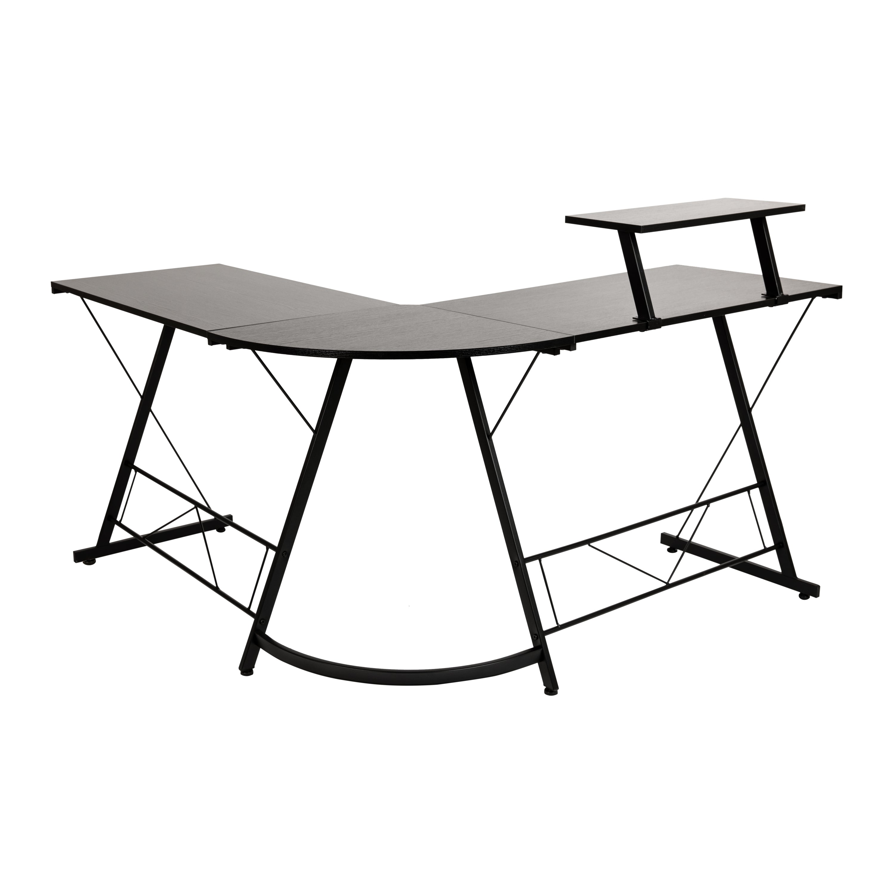 Ginny L-Shaped Desk 71.5" Computer Corner Desk, Home Office Corner Desk, Gaming Desk, Space Saving, Easy to Assemble, Black/Black