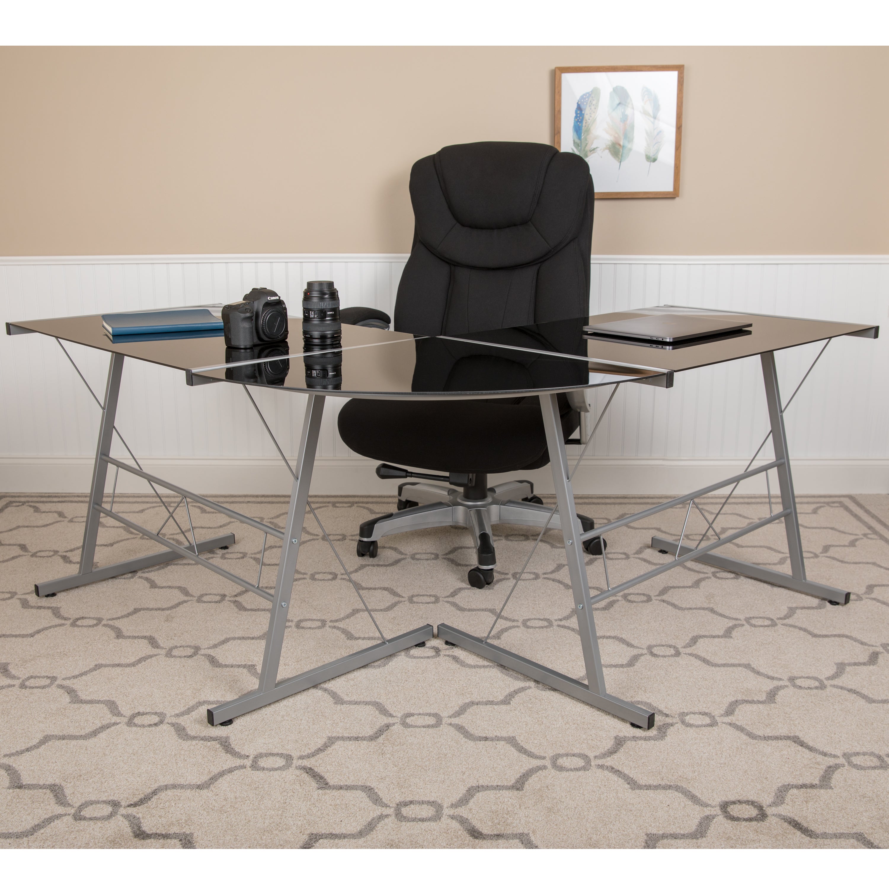 Ginny L-Shaped Desk 83.5" Computer Corner Desk, Gaming Corner Desk, Home Office Corner Desk, Gaming Desk, Easy to Assemble, Black