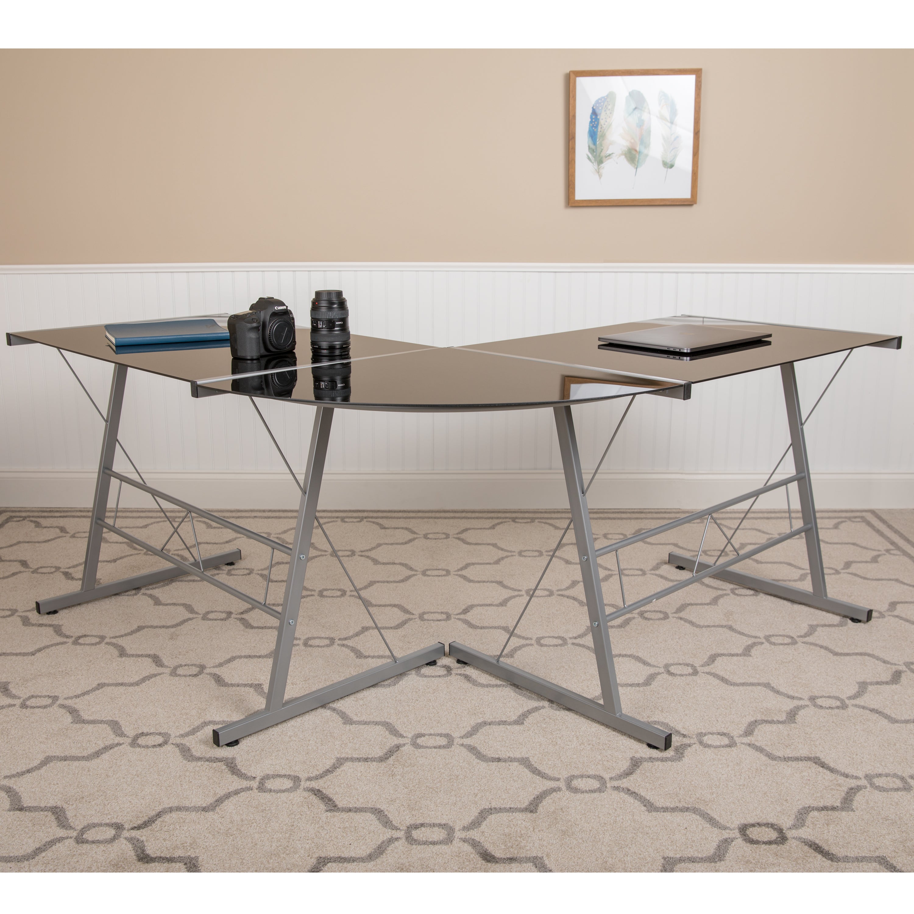 Ginny L-Shaped Desk 83.5" Computer Corner Desk, Gaming Corner Desk, Home Office Corner Desk, Gaming Desk, Easy to Assemble, Black
