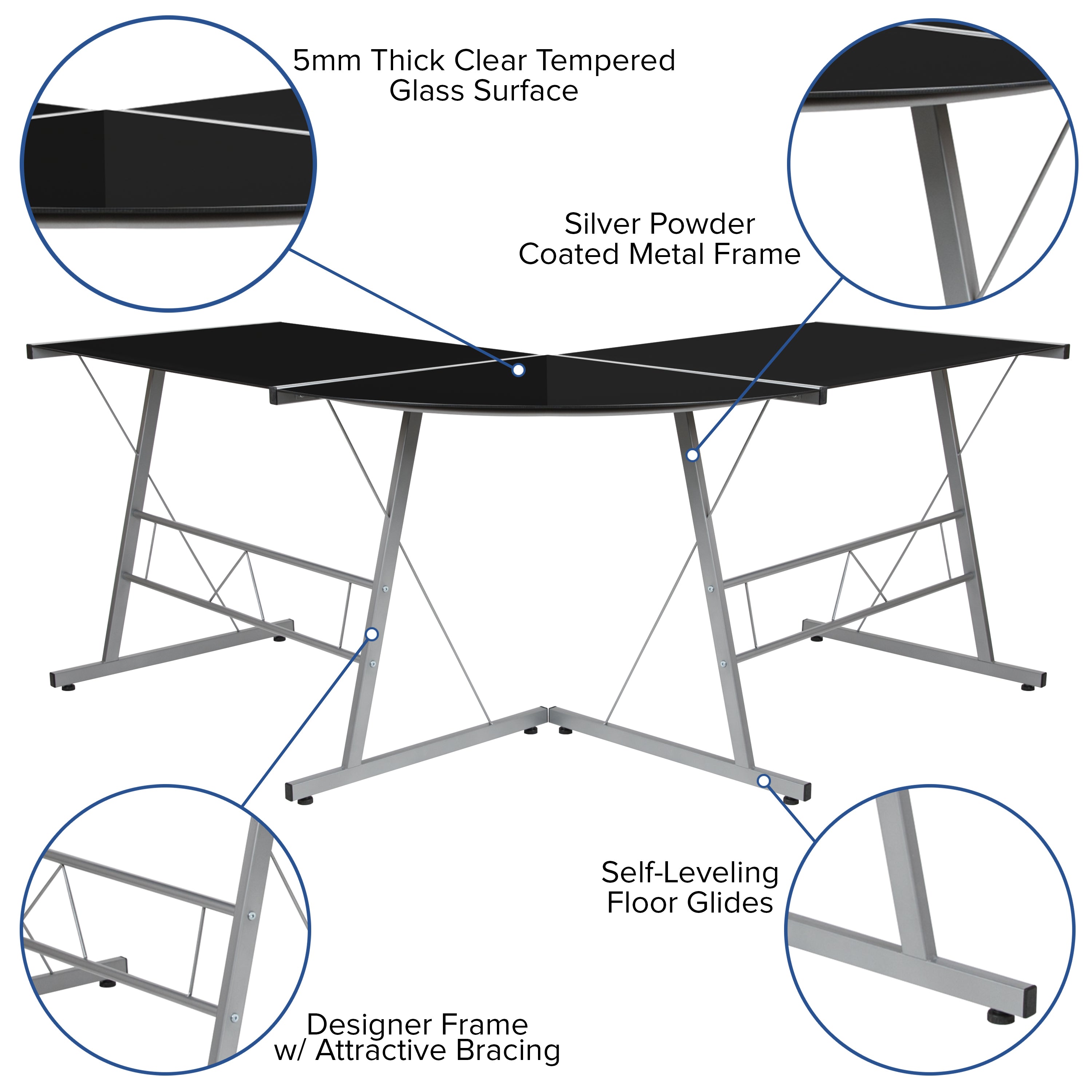 Ginny L-Shaped Desk 83.5" Computer Corner Desk, Gaming Corner Desk, Home Office Corner Desk, Gaming Desk, Easy to Assemble, Black