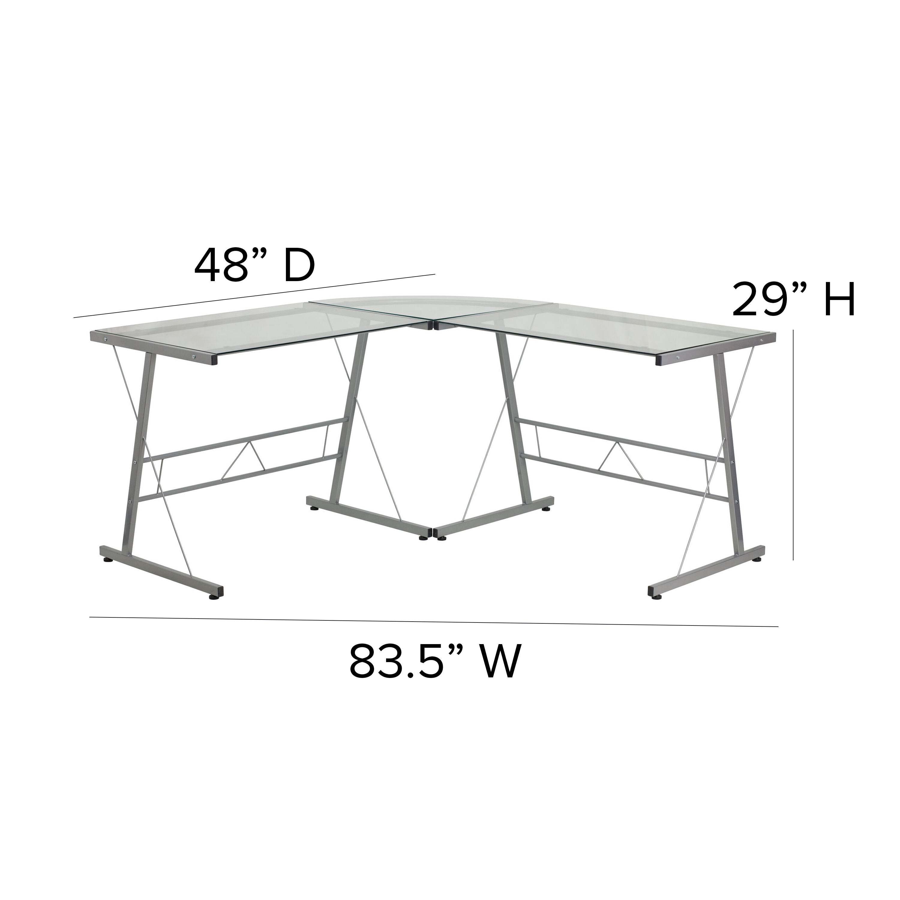 Ginny L-Shaped Desk 83.5" Computer Corner Desk, Gaming Corner Desk, Home Office Corner Desk, Gaming Desk, Easy to Assemble, Clear