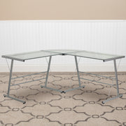 Ginny L-Shaped Desk 83.5" Computer Corner Desk, Gaming Corner Desk, Home Office Corner Desk, Gaming Desk, Easy to Assemble, Clear