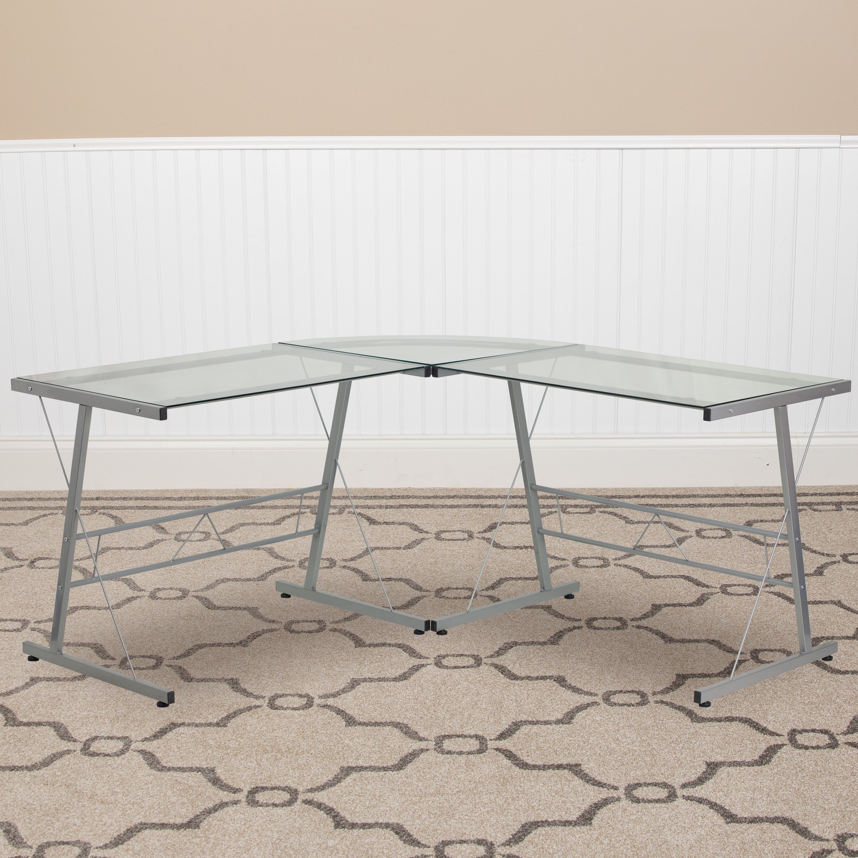Ginny L-Shaped Desk 83.5" Computer Corner Desk, Gaming Corner Desk, Home Office Corner Desk, Gaming Desk, Easy to Assemble, Clear