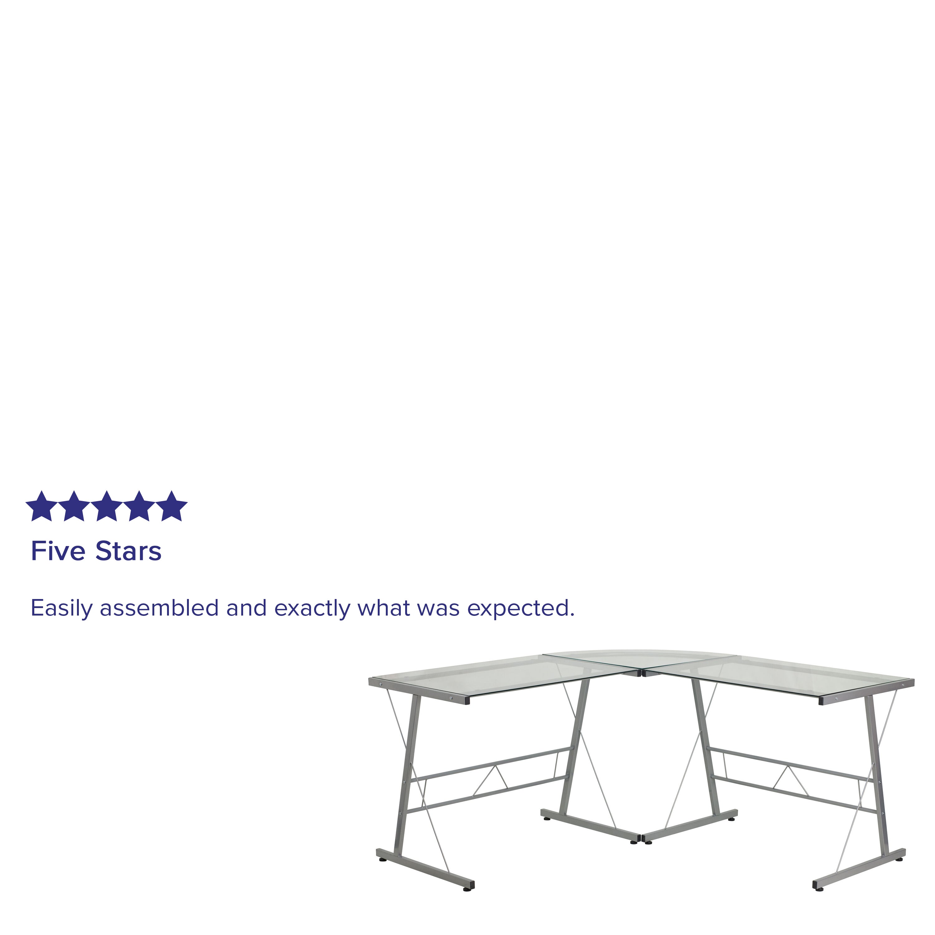 Ginny L-Shaped Desk 83.5" Computer Corner Desk, Gaming Corner Desk, Home Office Corner Desk, Gaming Desk, Easy to Assemble, Clear