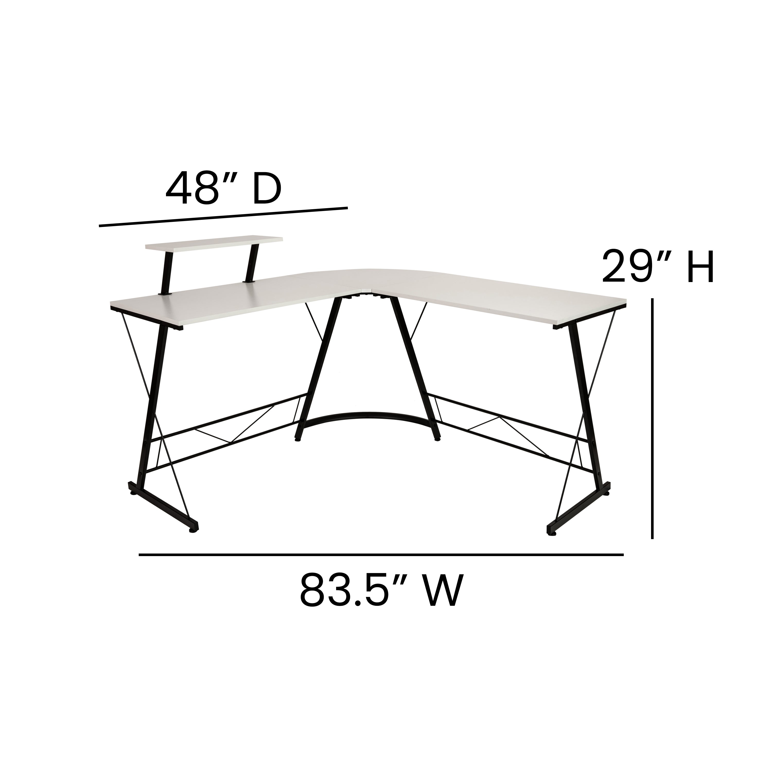 Ginny L-Shaped Desk 71.5" Computer Corner Desk, Home Office Corner Desk, Gaming Desk, Space Saving, Easy to Assemble, White/Black