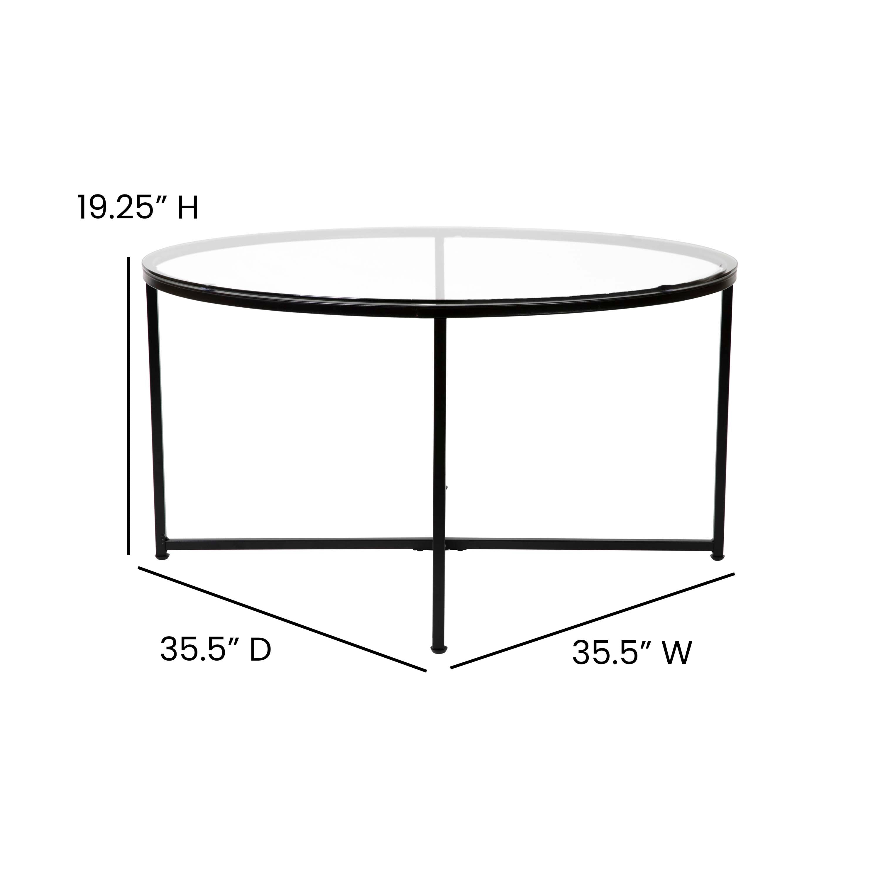 Greenwich Collection Coffee and End Table Set - Clear Glass Top with Matte Black Frame - 3 Piece Occasional Table Set