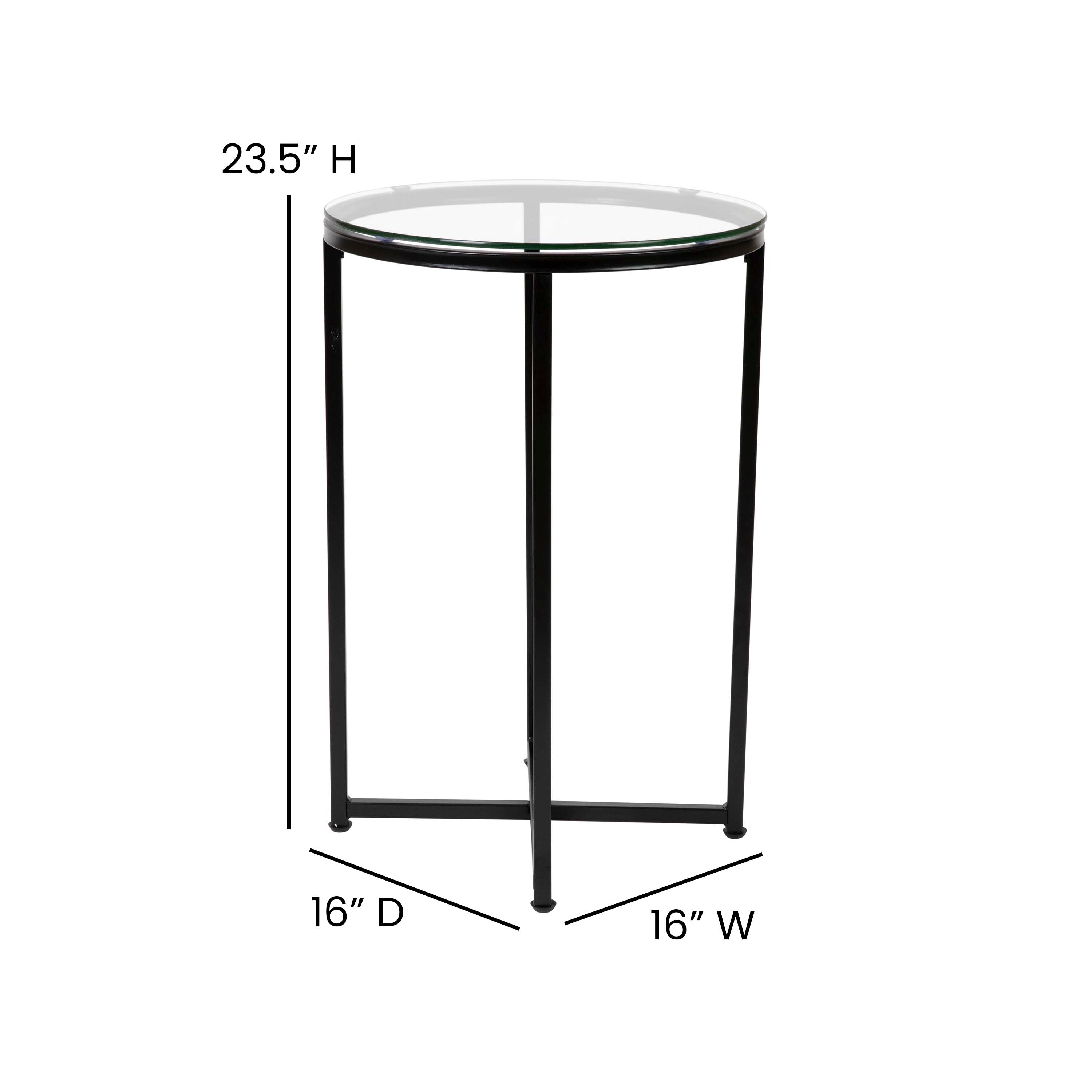 Greenwich Collection Coffee and End Table Set - Clear Glass Top with Matte Black Frame - 3 Piece Occasional Table Set