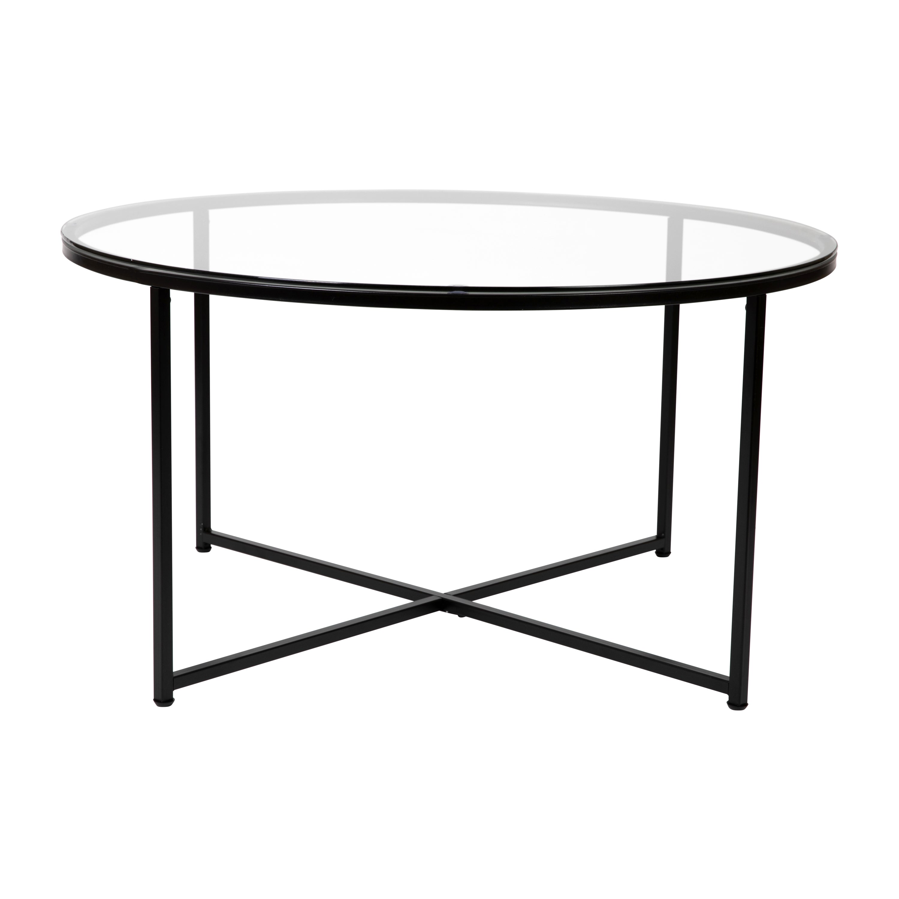 Greenwich Collection Coffee and End Table Set - Clear Glass Top with Matte Black Frame - 3 Piece Occasional Table Set