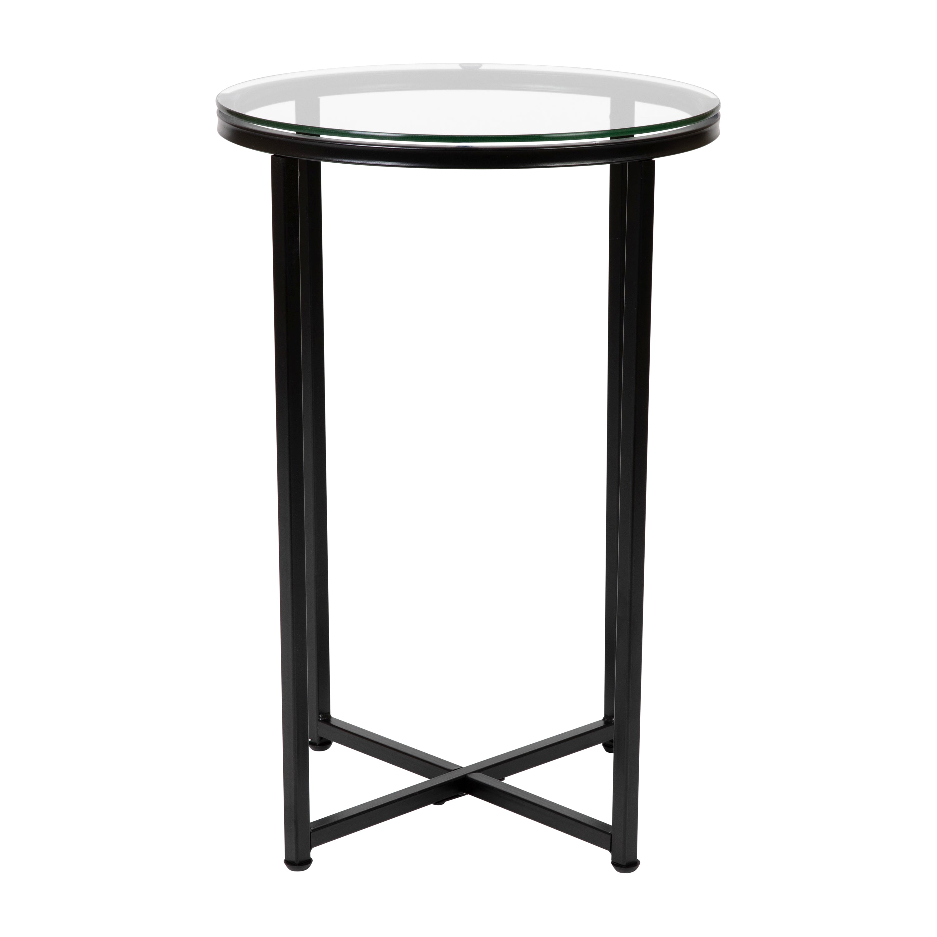 Greenwich Collection Coffee and End Table Set - Clear Glass Top with Matte Black Frame - 3 Piece Occasional Table Set
