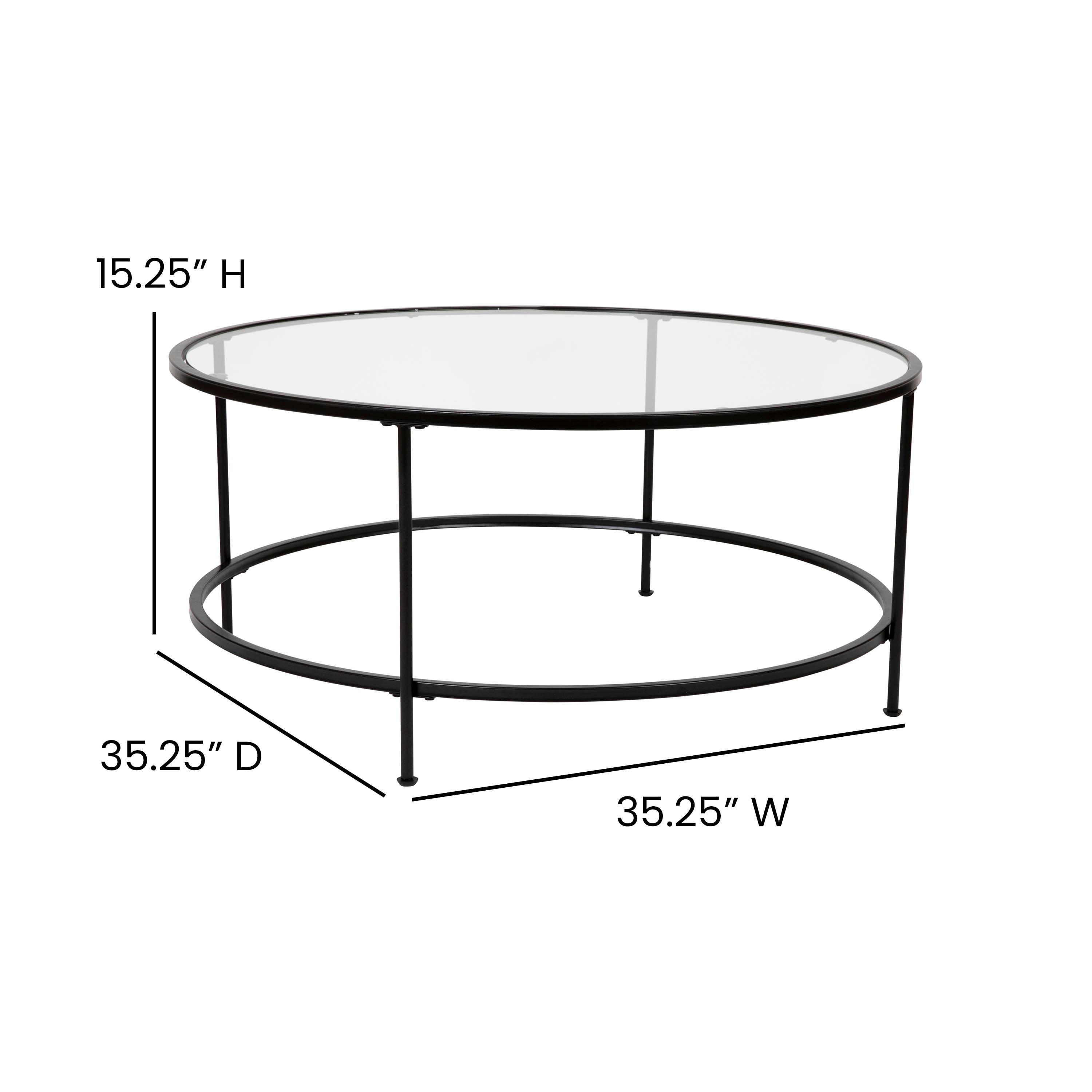 Astoria Collection Coffee and End Table Set - Clear Glass Top with Round Matte Black Frame - 3 Piece Occasional Table Set