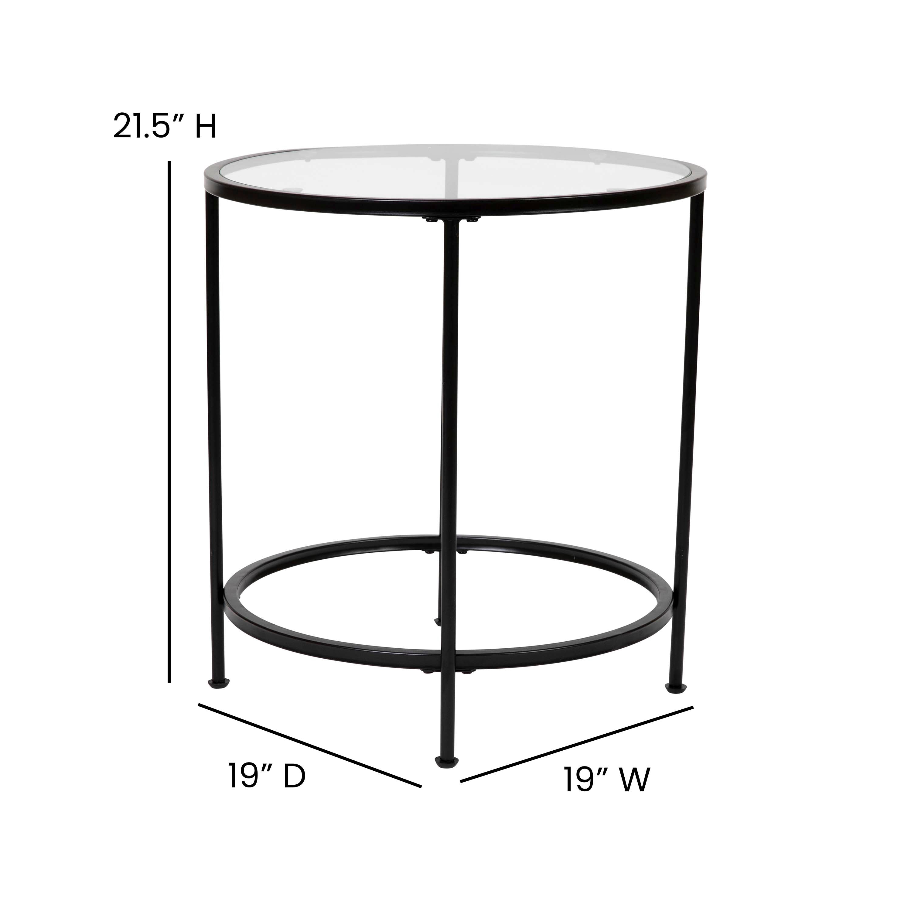 Astoria Collection Coffee and End Table Set - Clear Glass Top with Round Matte Black Frame - 3 Piece Occasional Table Set