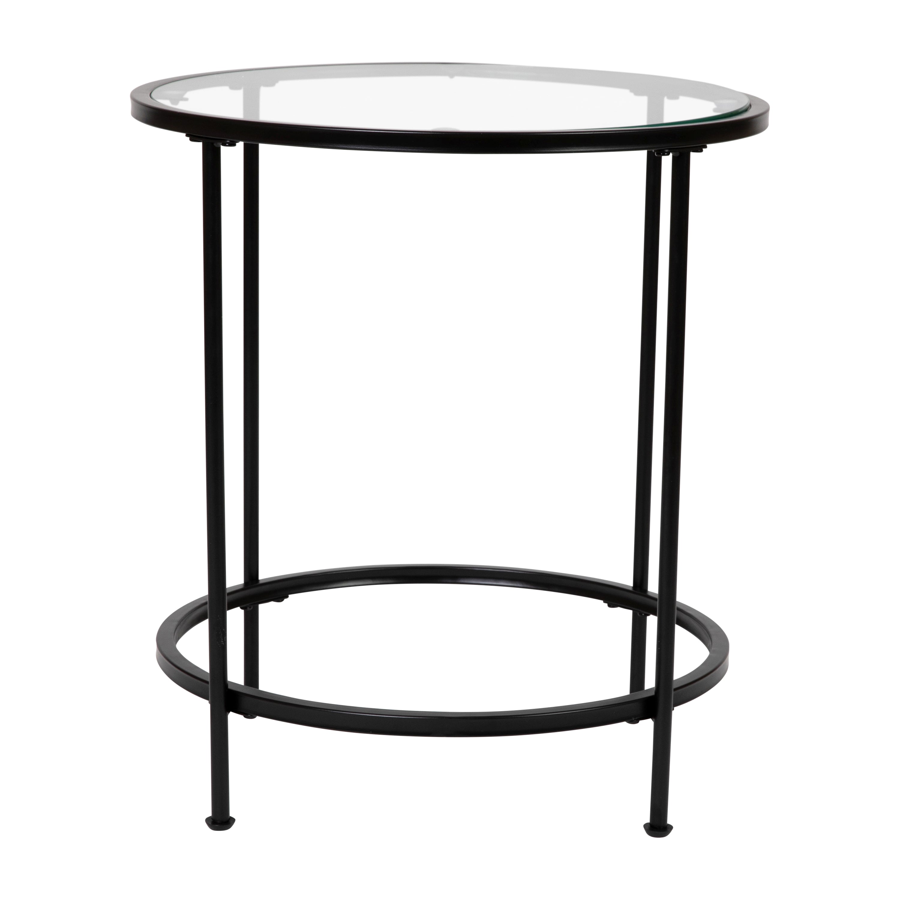 Astoria Collection Coffee and End Table Set - Clear Glass Top with Round Matte Black Frame - 3 Piece Occasional Table Set