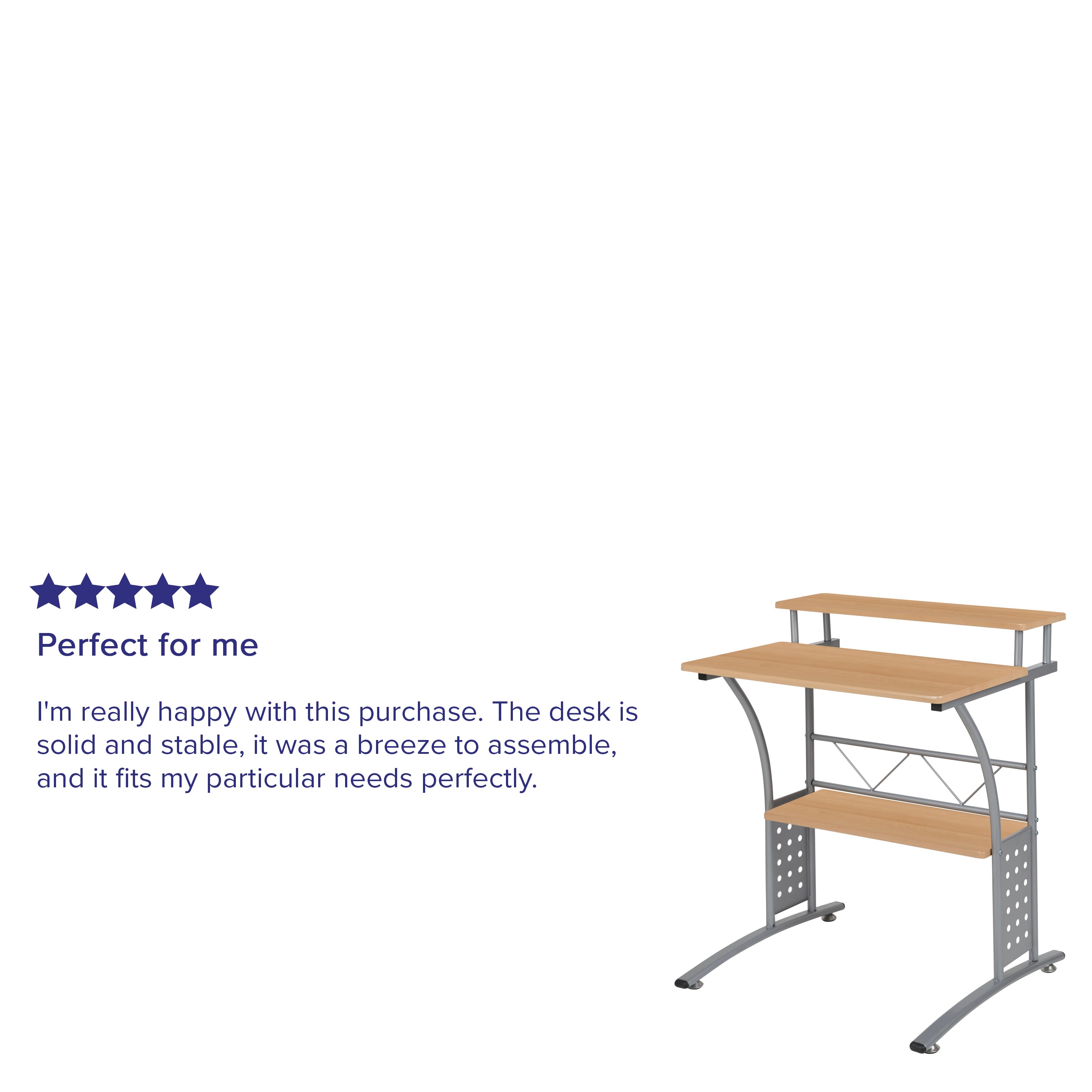 Clifton Maple Computer Desk with Top and Lower Storage Shelves