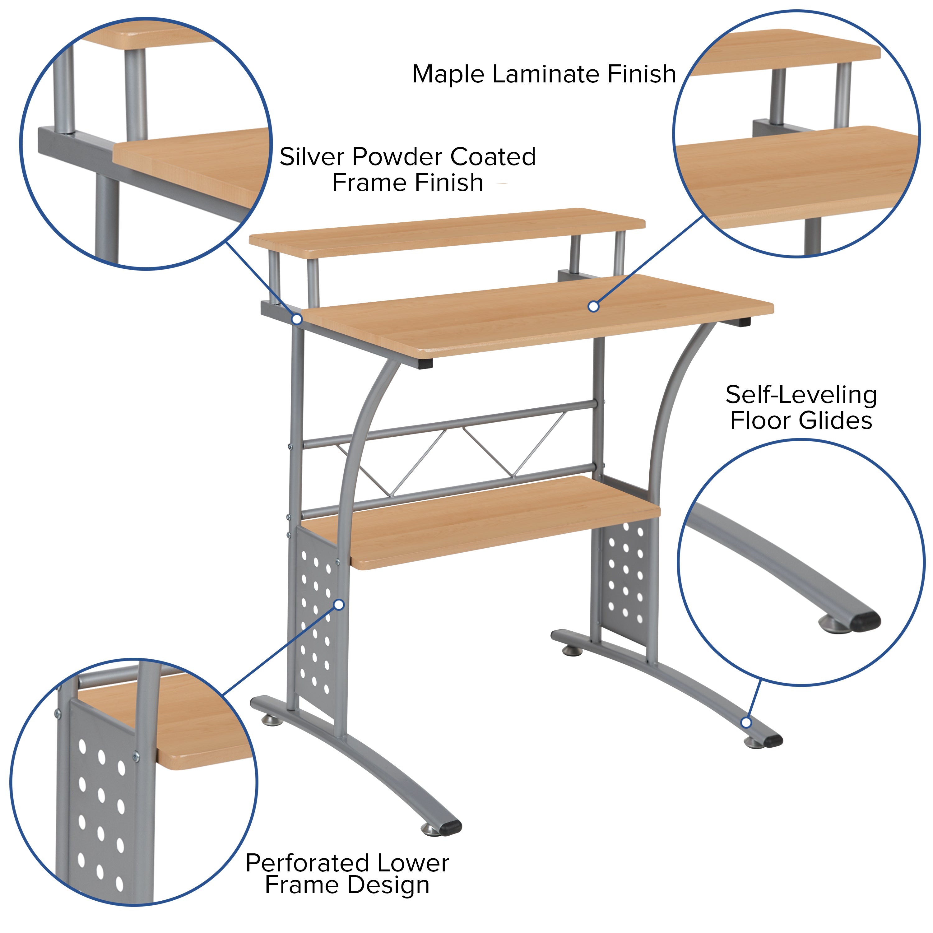 Clifton Maple Computer Desk with Top and Lower Storage Shelves