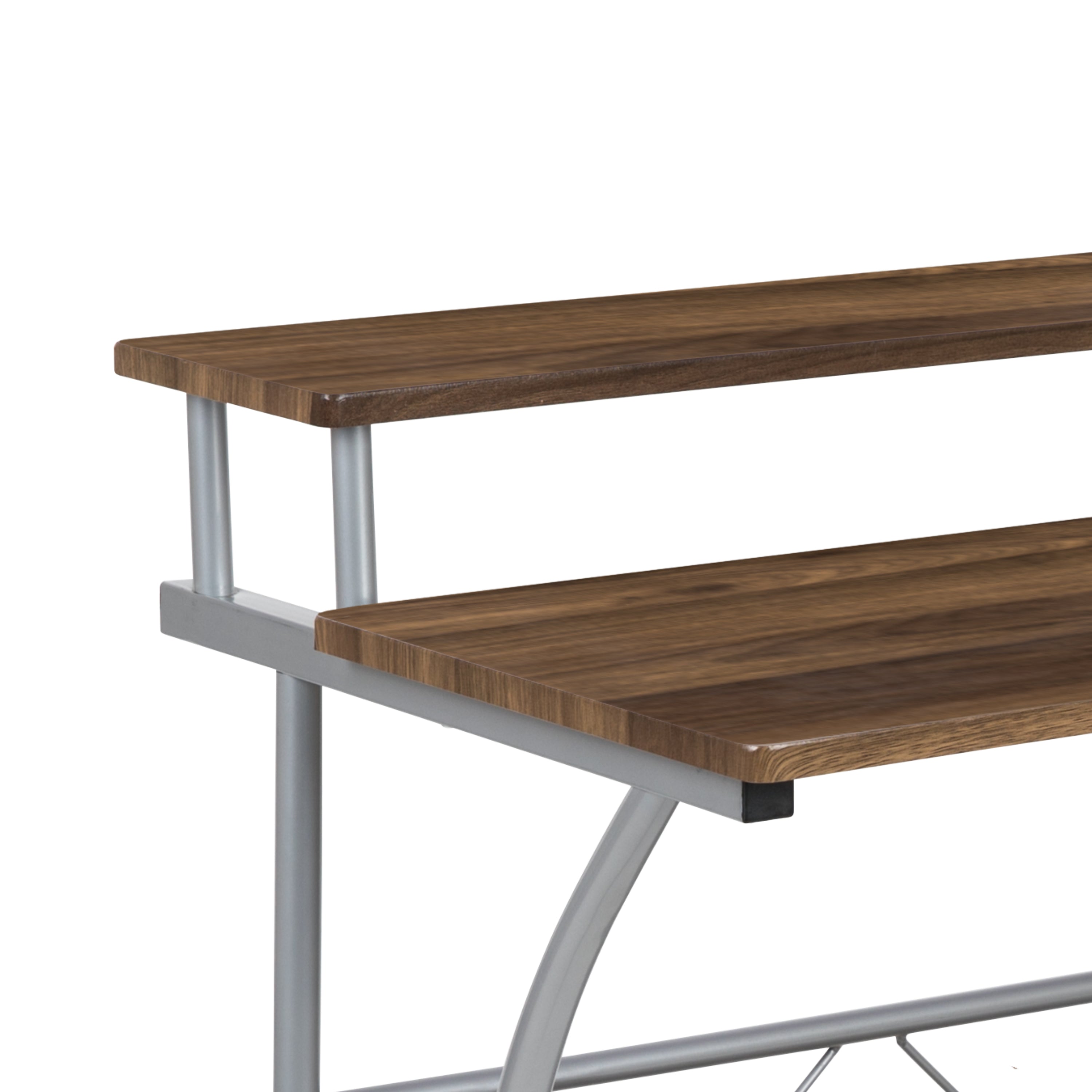 Clifton Rustic Walnut Computer Desk with Top and Lower Storage Shelves