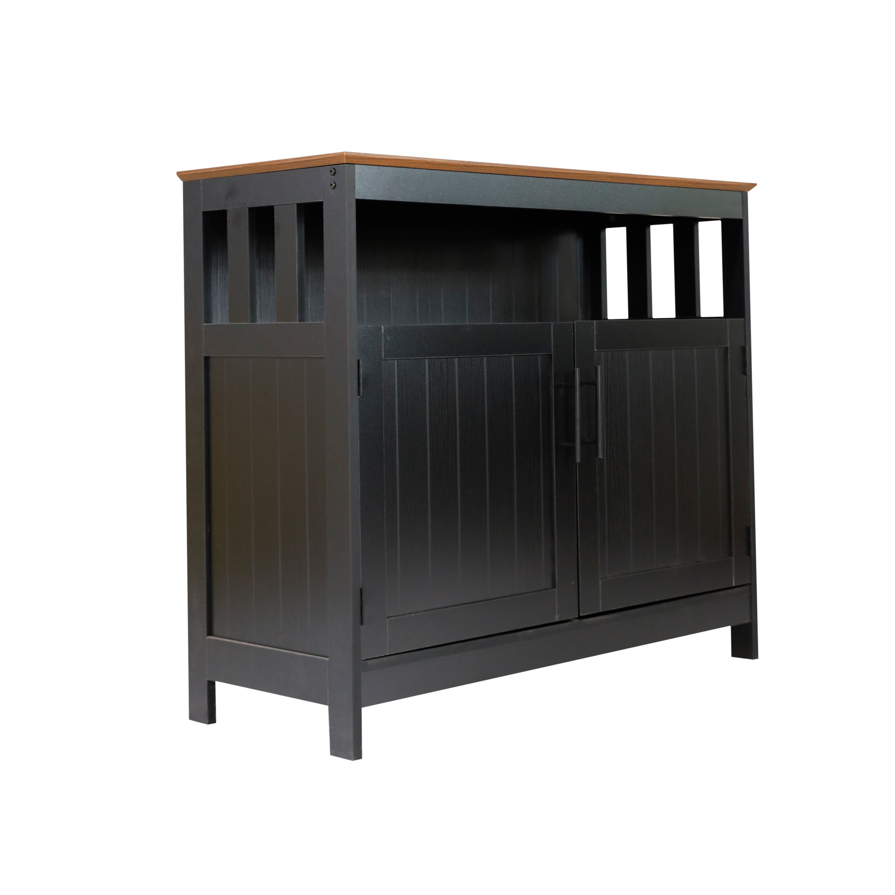 Mayfield 40" Classic Buffet and Sideboard with Double Door Storage Cabinet and Open Storage Shelf in Black with Walnut Finish Top