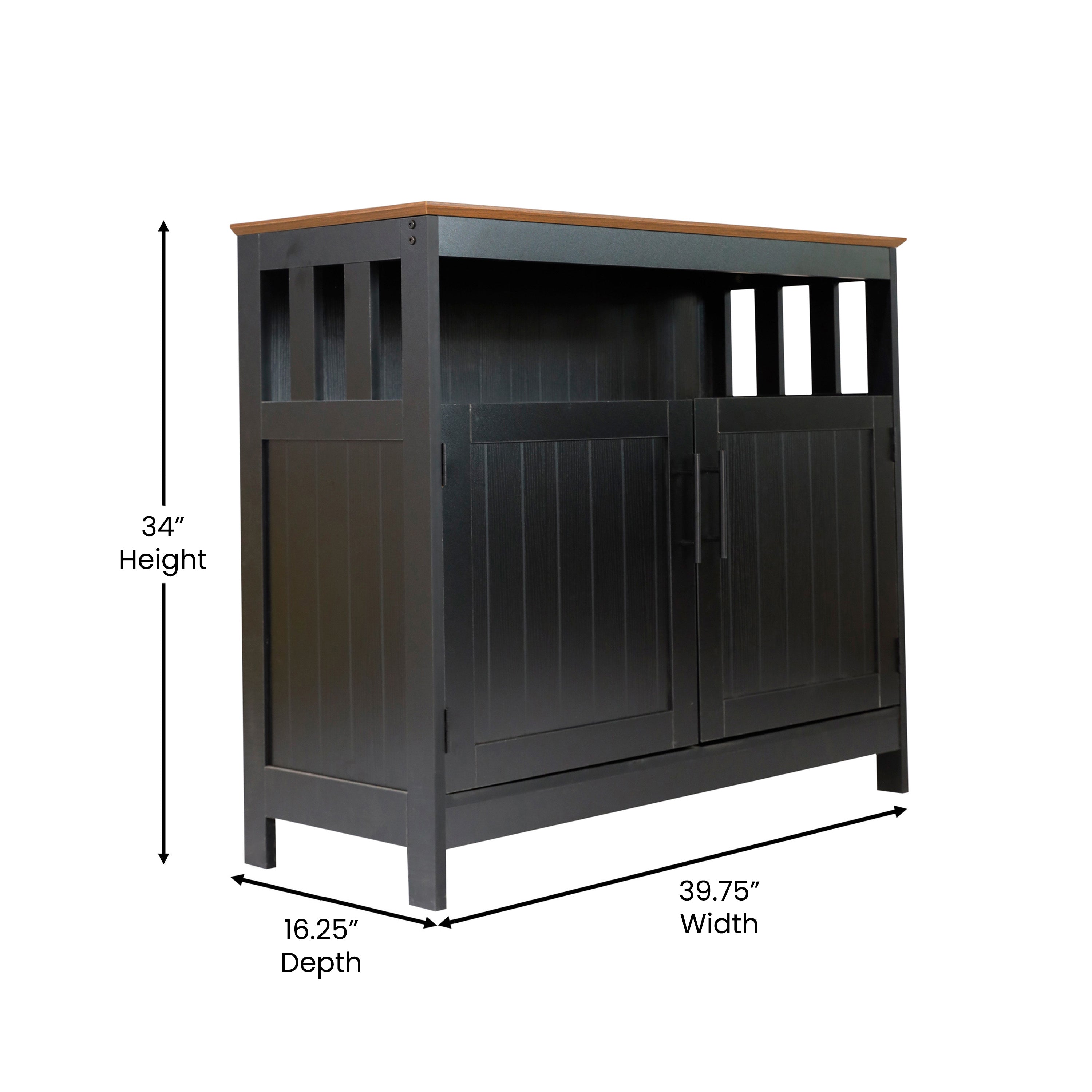 Mayfield 40" Classic Buffet and Sideboard with Double Door Storage Cabinet and Open Storage Shelf in Black with Walnut Finish Top