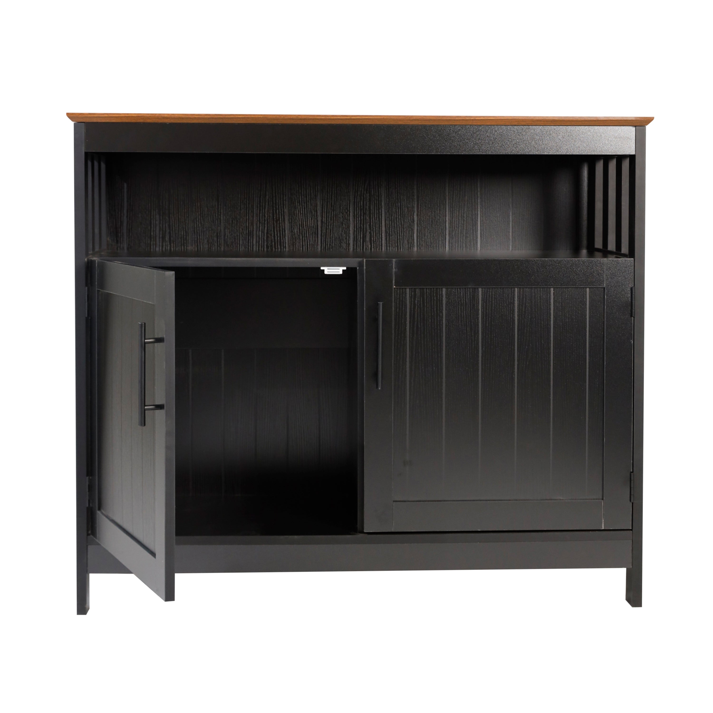 Mayfield 40" Classic Buffet and Sideboard with Double Door Storage Cabinet and Open Storage Shelf in Black with Walnut Finish Top