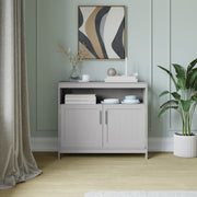 Mayfield 40" Classic Buffet and Sideboard with Double Door Storage Cabinet and Open Storage Shelf in Gray