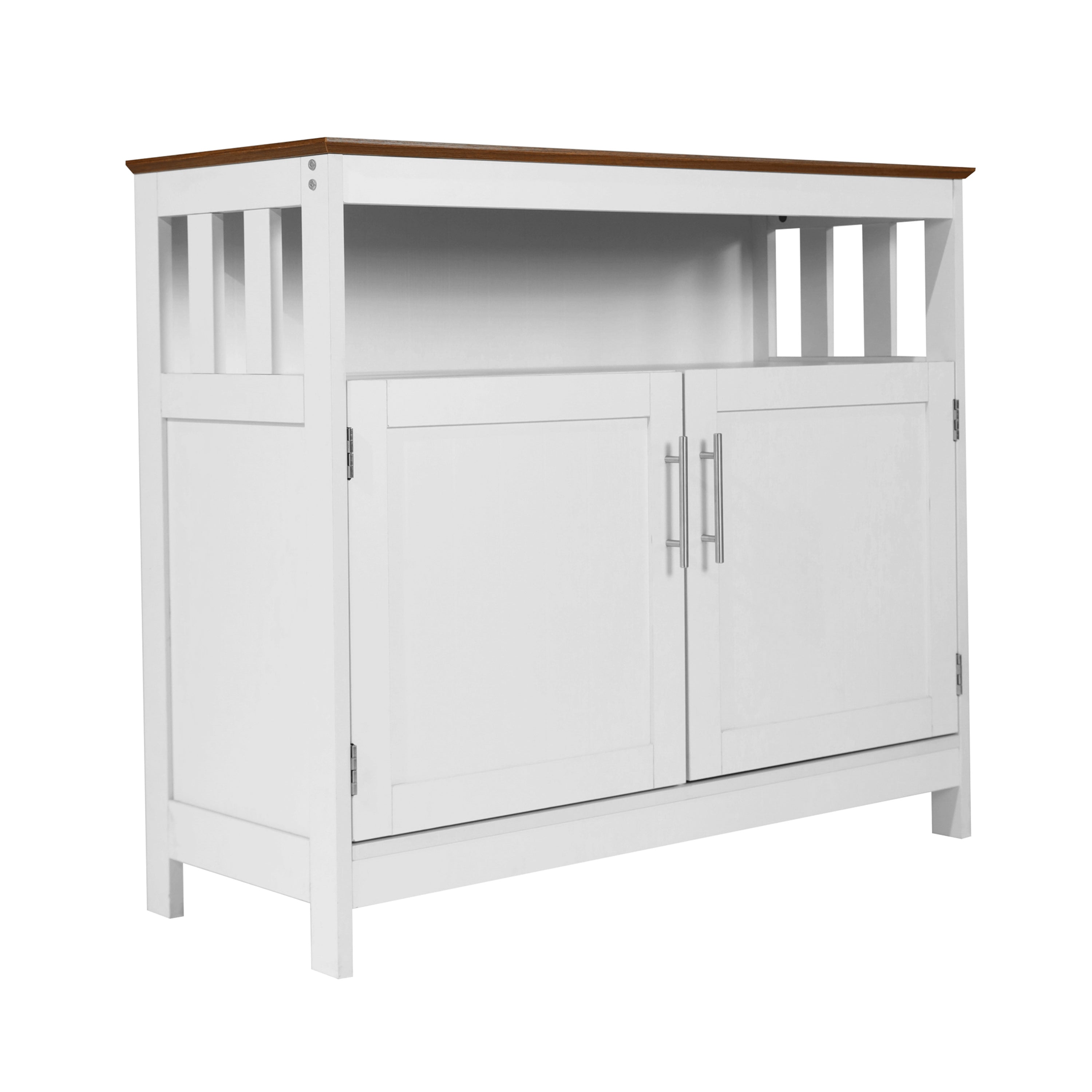 Mayfield 40" Classic Buffet and Sideboard with Double Door Storage Cabinet and Open Storage Shelf in White with Walnut Finish Top
