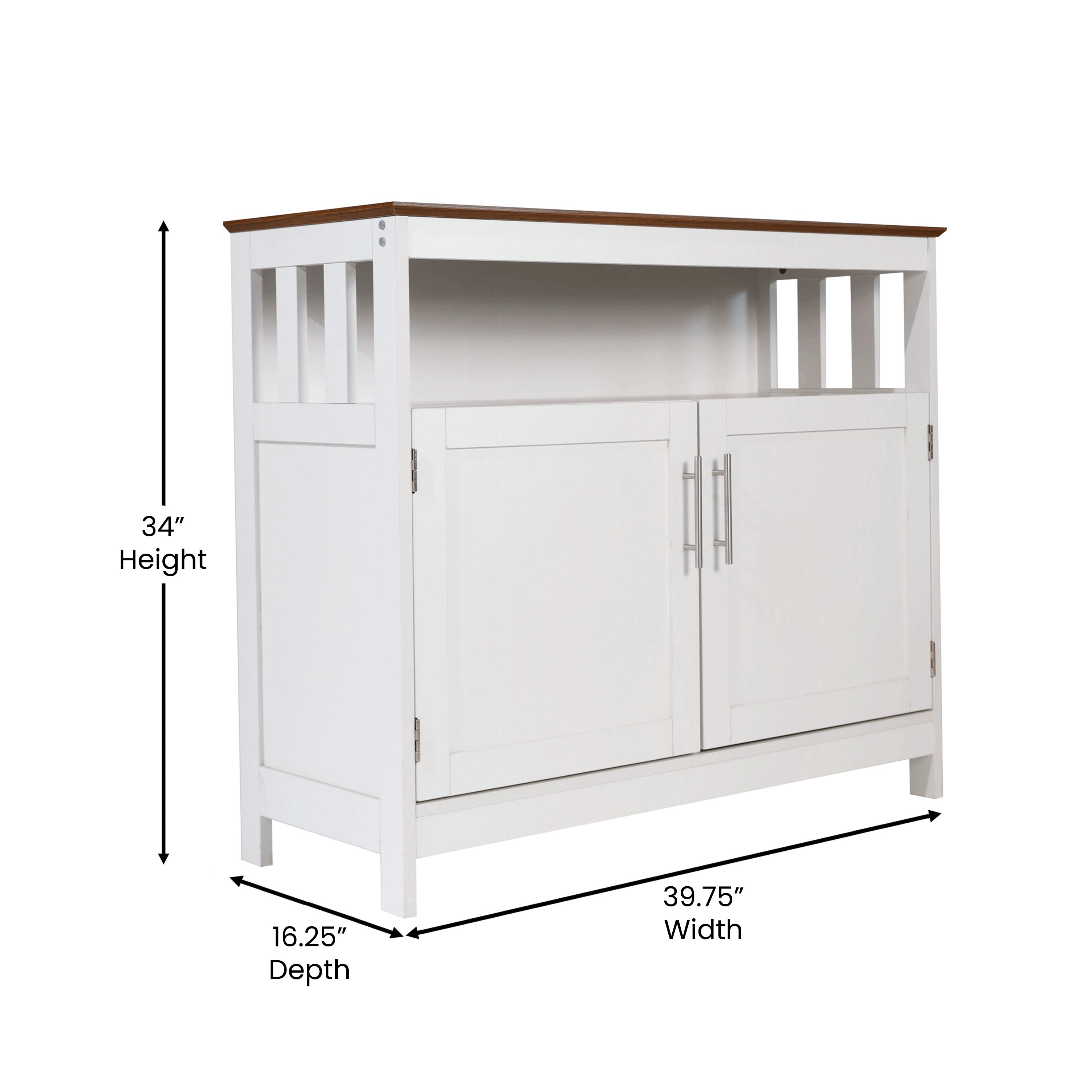Mayfield 40" Classic Buffet and Sideboard with Double Door Storage Cabinet and Open Storage Shelf in White with Walnut Finish Top