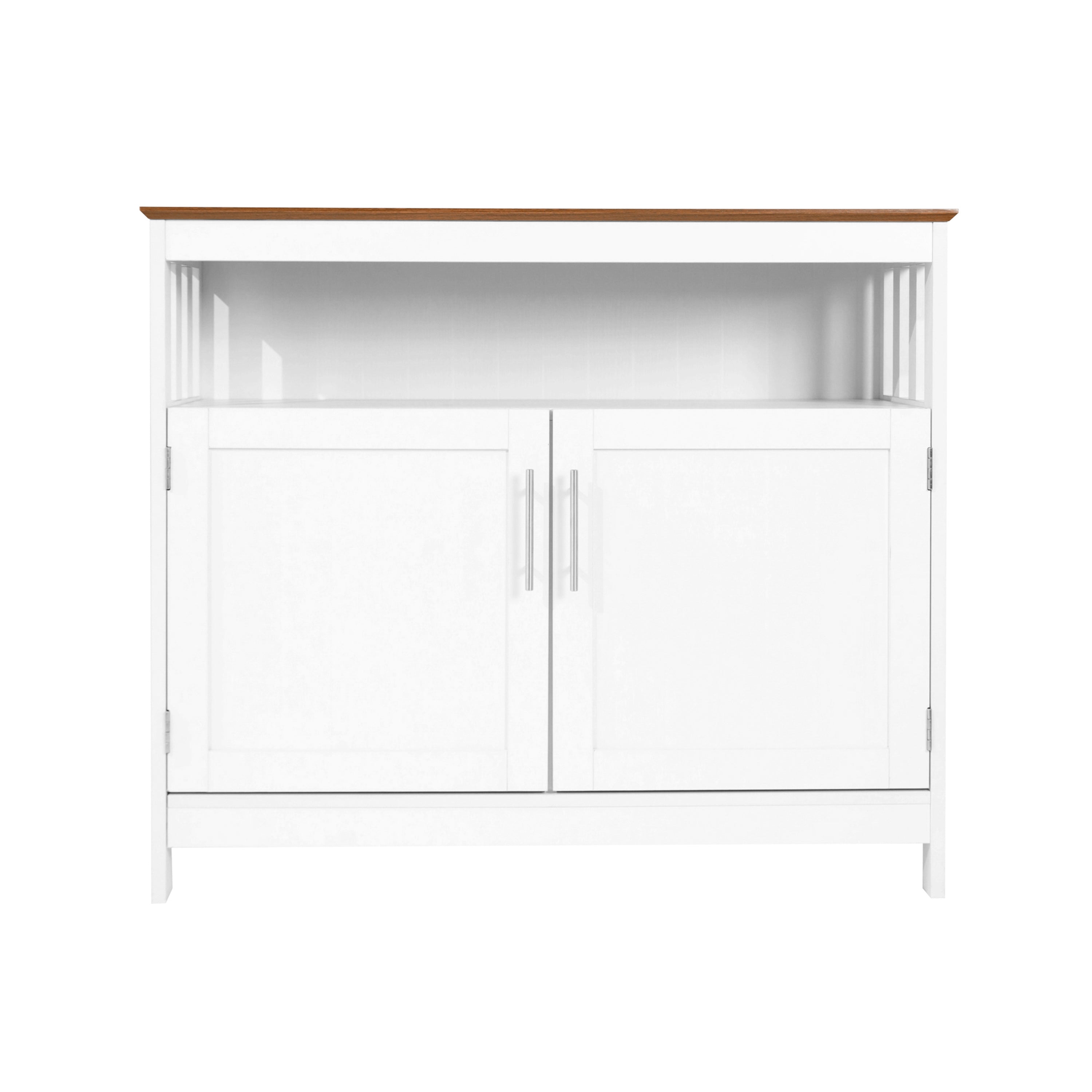 Mayfield 40" Classic Buffet and Sideboard with Double Door Storage Cabinet and Open Storage Shelf in White with Walnut Finish Top