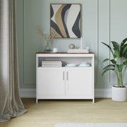Mayfield 40" Classic Buffet and Sideboard with Double Door Storage Cabinet and Open Storage Shelf in White with Walnut Finish Top