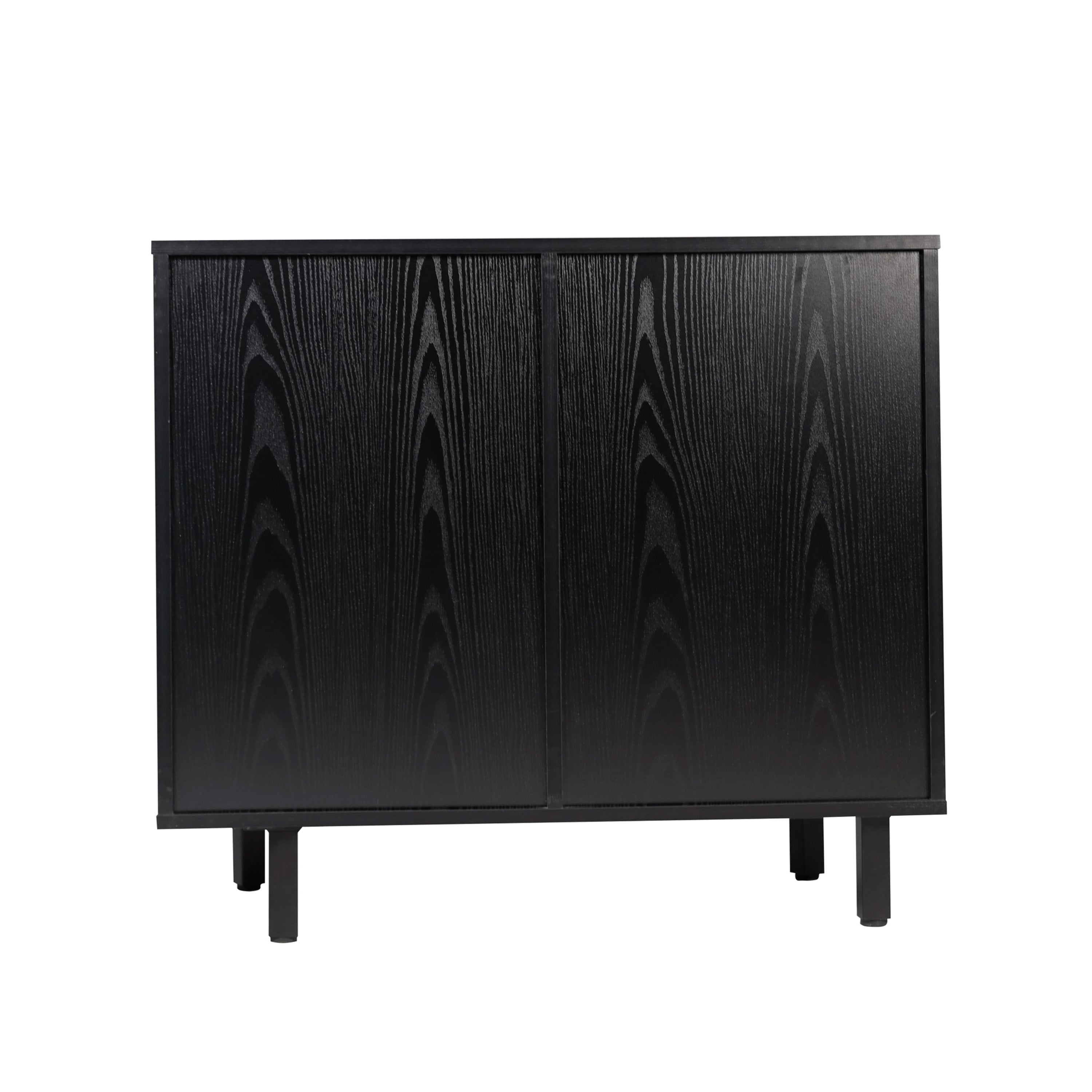 Elmont Classic Bar and Sideboard with Shaker Style Single Door Cabinet with Hanging Glass Storage and Open Bottle Shelves, Black