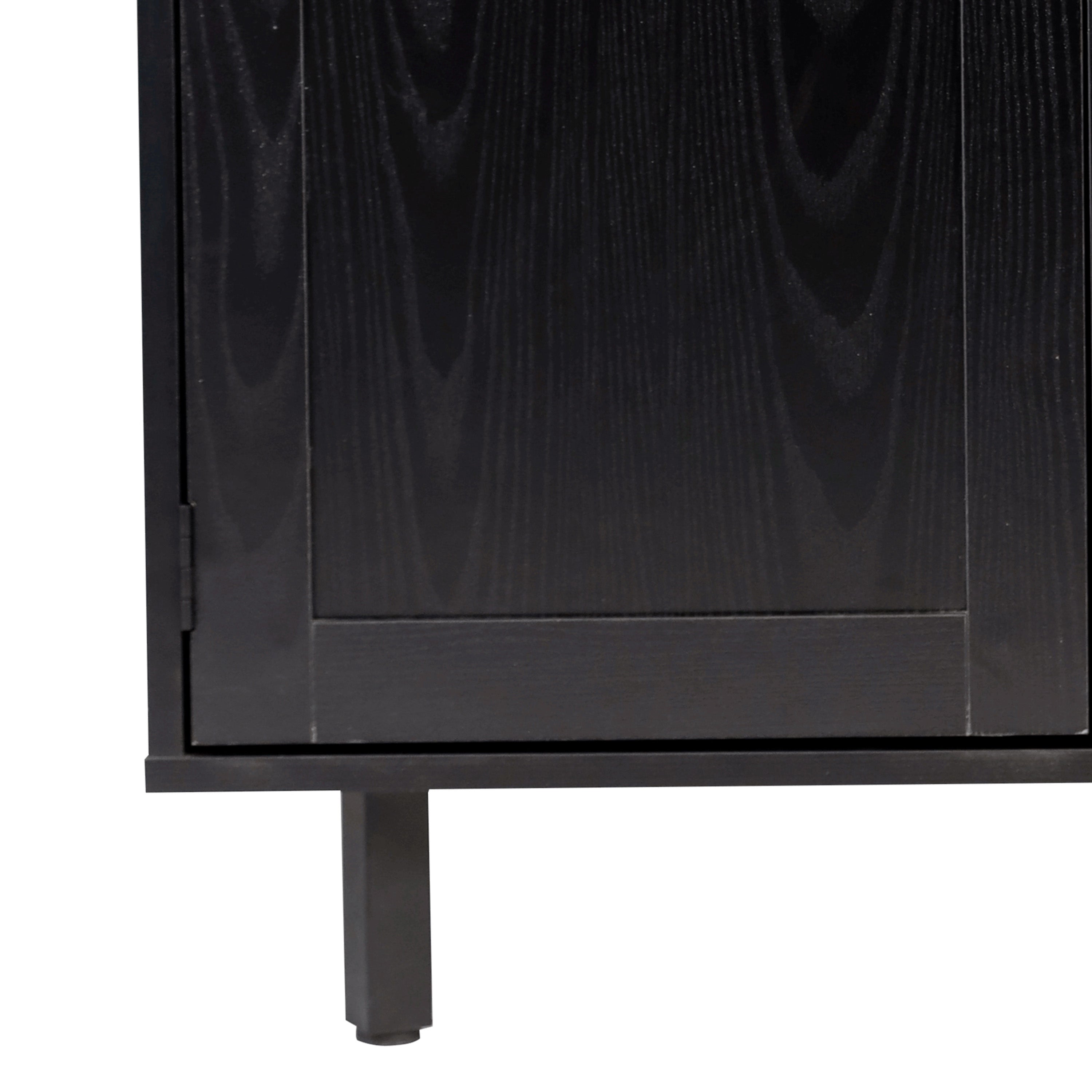 Elmont Classic Bar and Sideboard with Shaker Style Single Door Cabinet with Hanging Glass Storage and Open Bottle Shelves, Black
