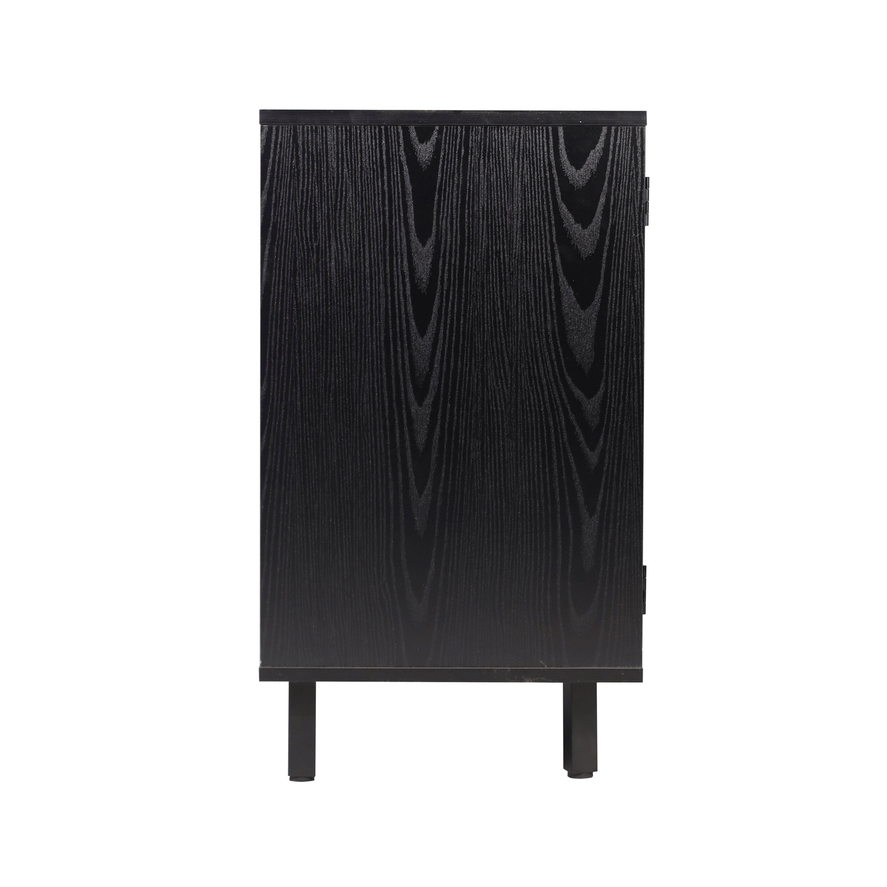 Elmont Classic Bar and Sideboard with Shaker Style Single Door Cabinet with Hanging Glass Storage and Open Bottle Shelves, Black