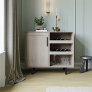 Elmont Classic Bar and Sideboard with Shaker Style Single Door Cabinet with Hanging Glass Storage and Open Bottle Shelves, Gray