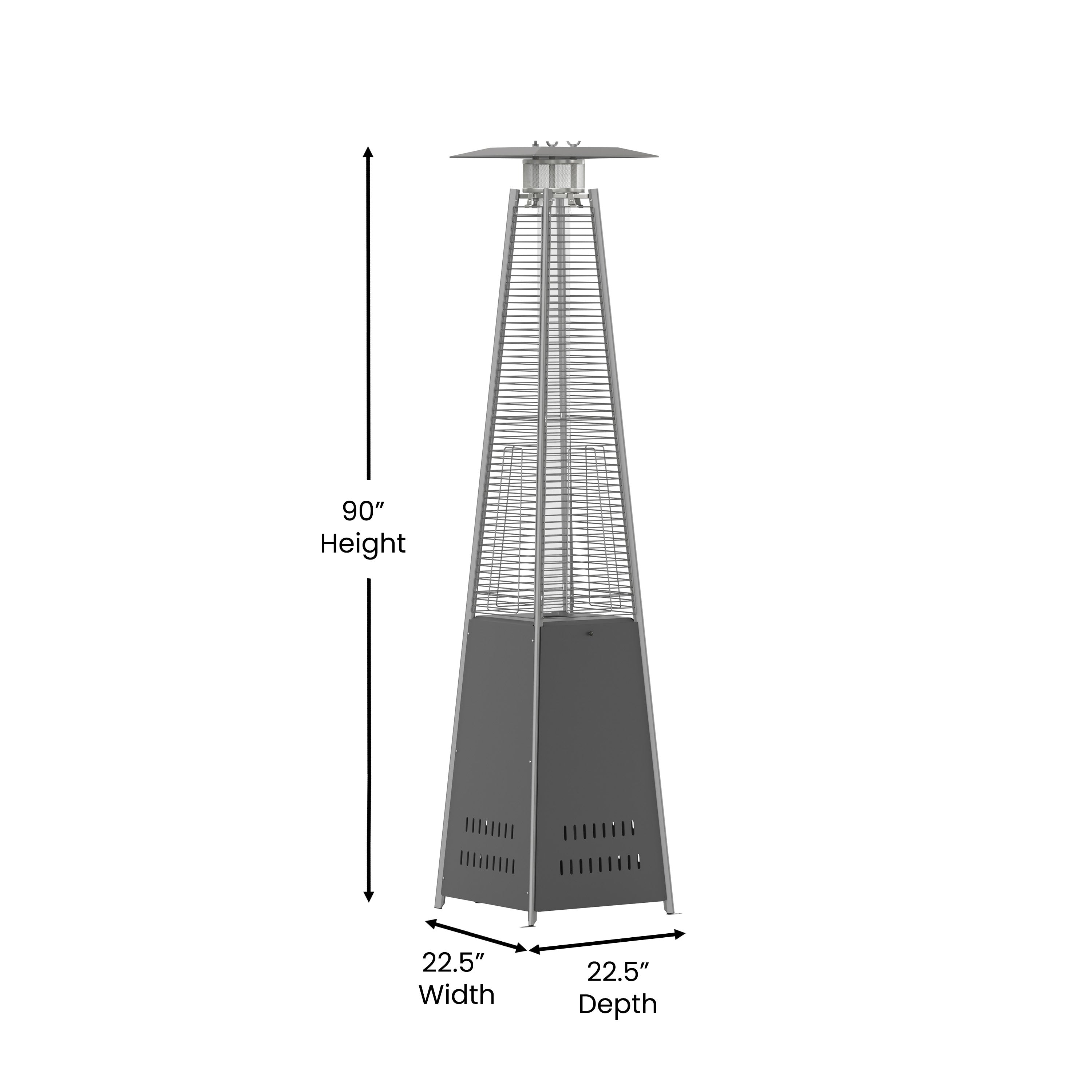 Sol Patio Outdoor Heating-Slate Gray Stainless Steel Pyramid 42,000 BTU Propane Heater with Wheels for Commercial & Residential Use