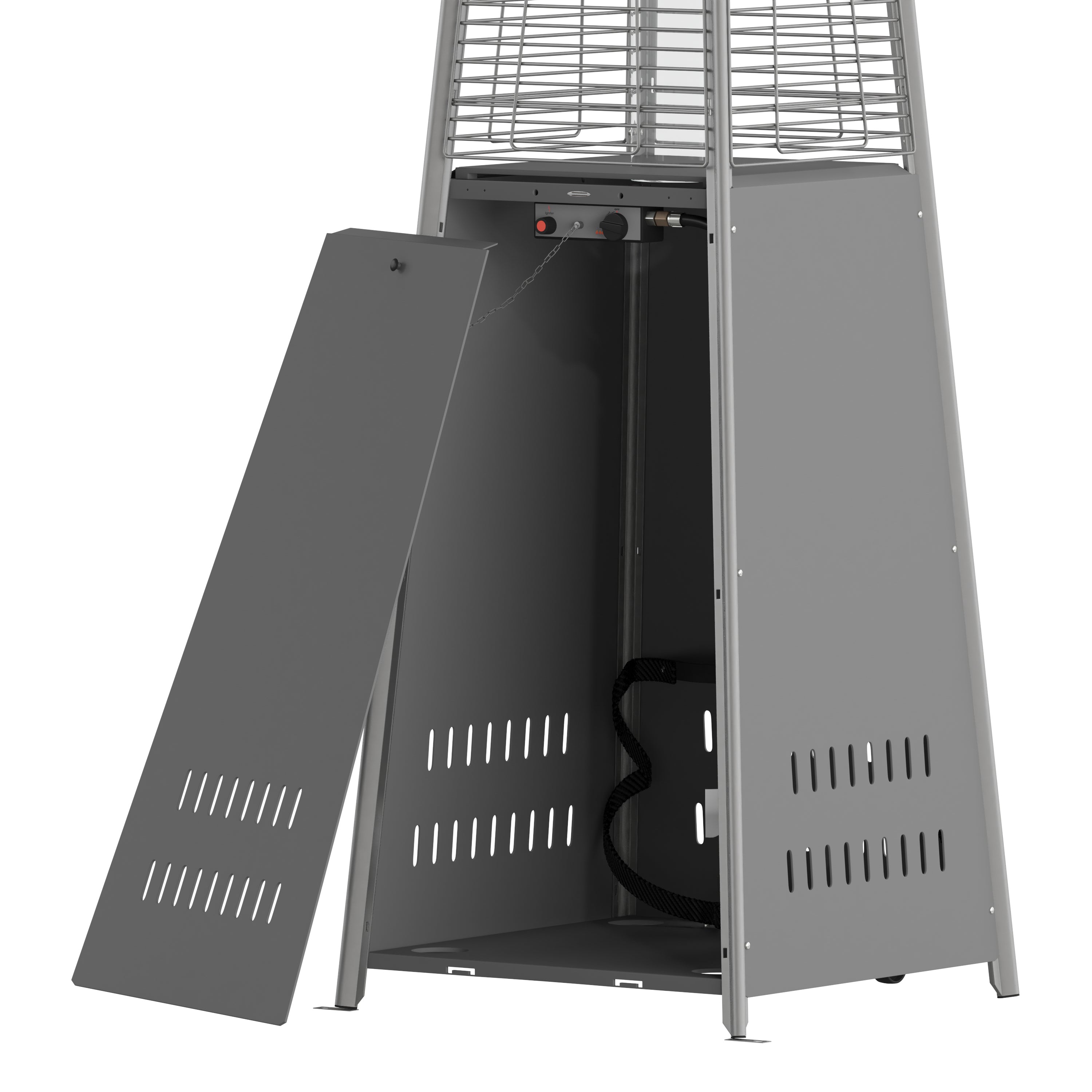 Sol Patio Outdoor Heating-Slate Gray Stainless Steel Pyramid 42,000 BTU Propane Heater with Wheels for Commercial & Residential Use