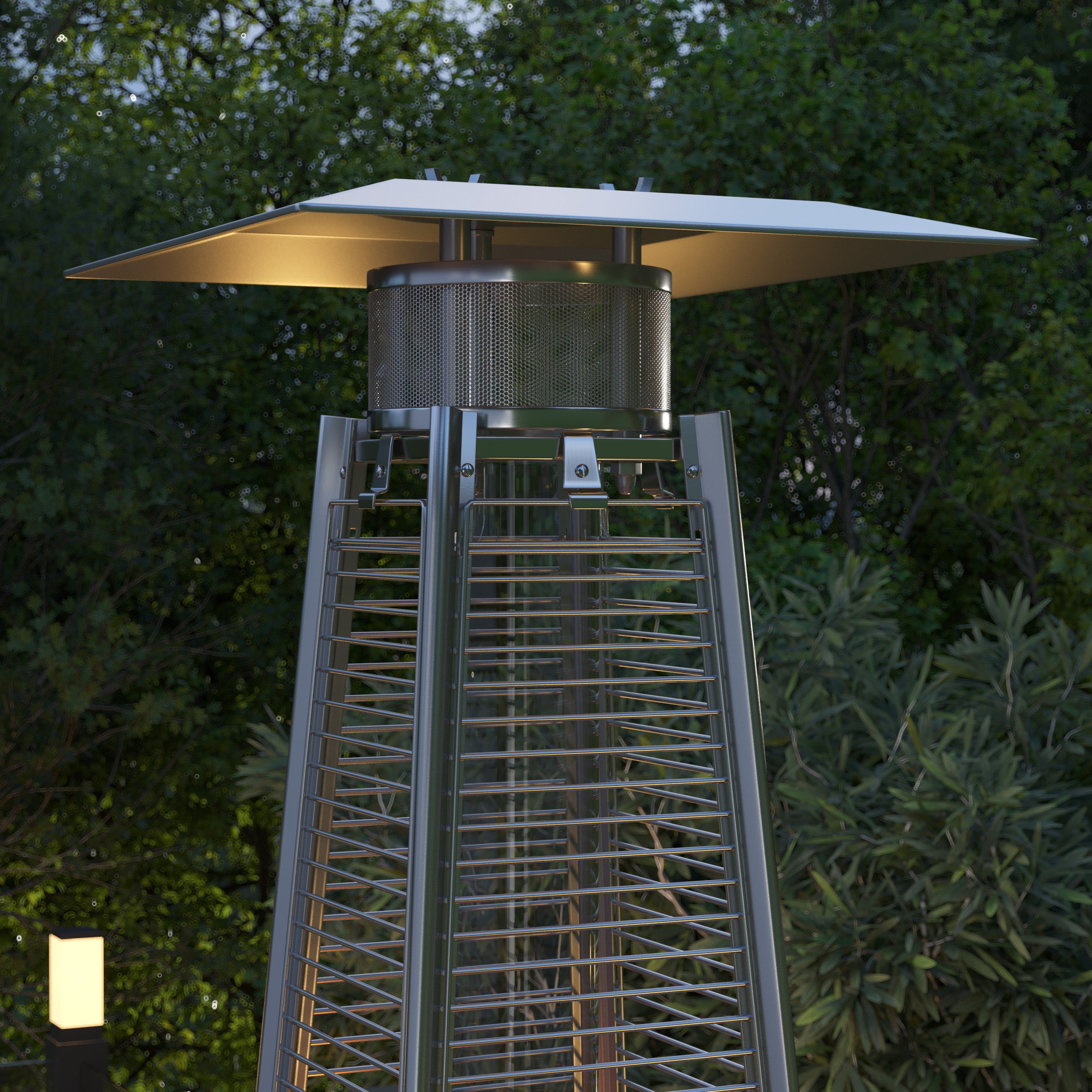 Sol Patio Outdoor Heating-Slate Gray Stainless Steel Pyramid 42,000 BTU Propane Heater with Wheels for Commercial & Residential Use