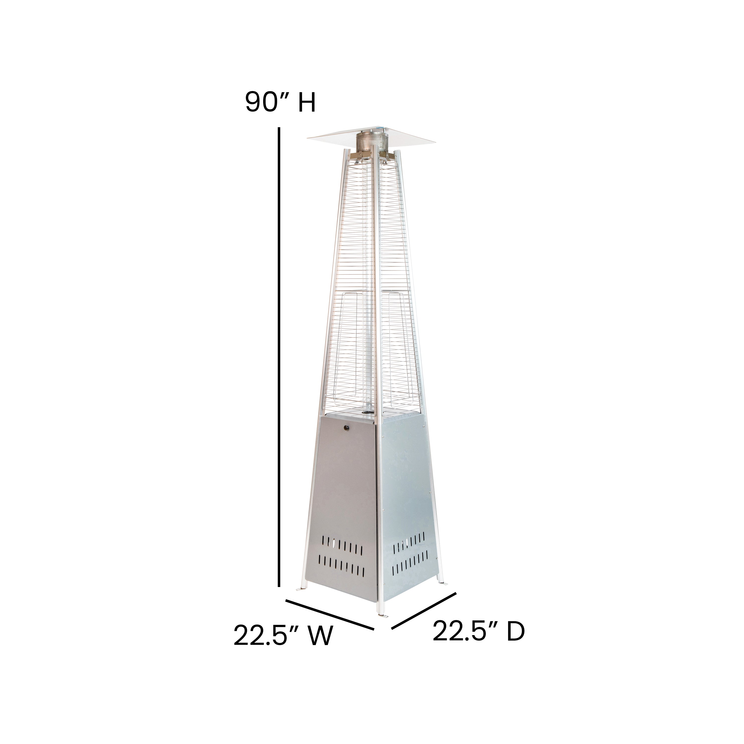 Sol Patio Outdoor Heating-Silver Stainless Steel Pyramid 42,000 BTU Propane Heater with Wheels for Commercial & Residential Use
