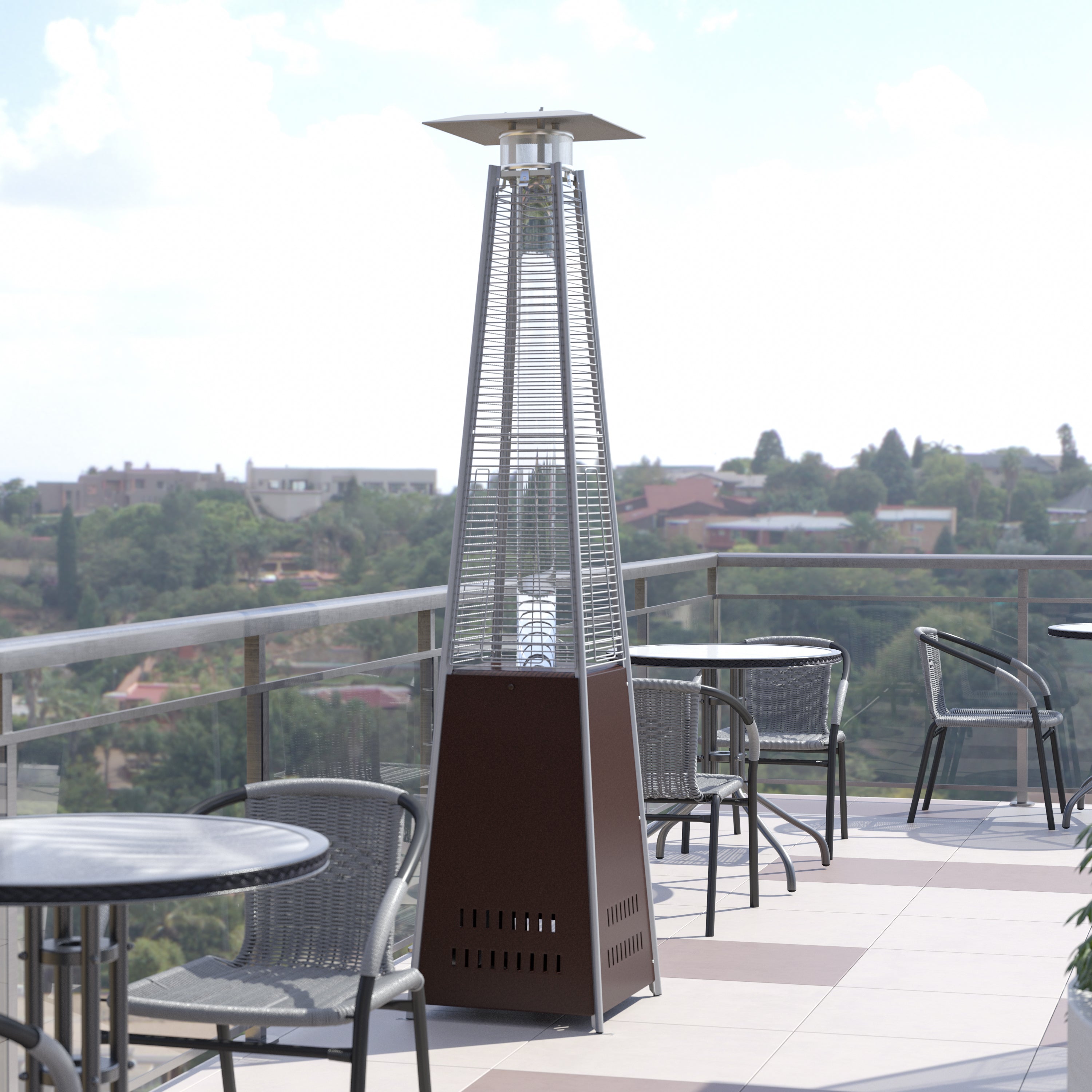 Sol Patio Outdoor Heating-Bronze Stainless Steel Pyramid 42,000 BTU Propane Heater with Wheels for Commercial & Residential Use