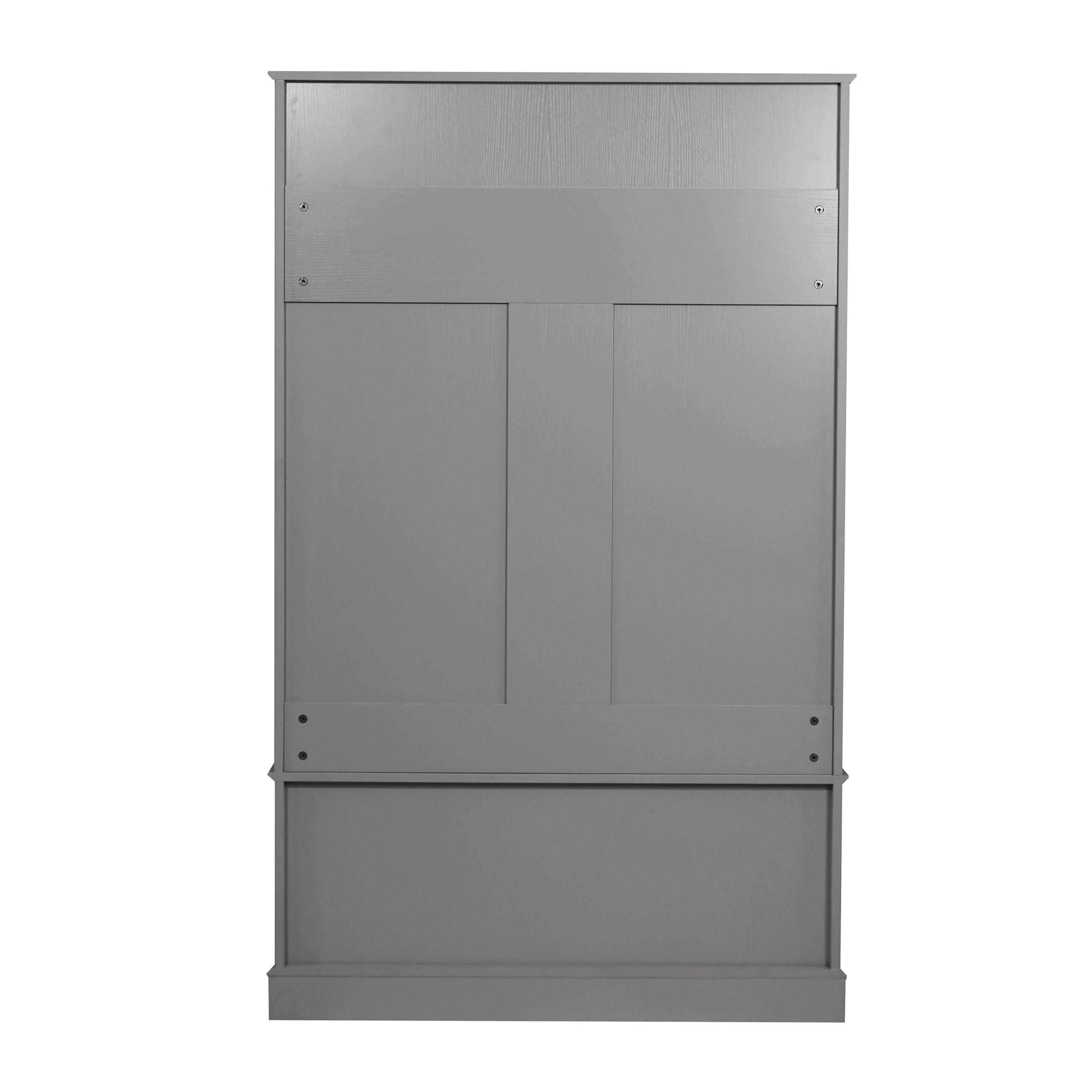 Fraser 40" Wide Hall Tree with Double Door Storage Bench, Coat Rack with 4 Black Double Hooks, and 2 Upper Storage Cubbies in Gray