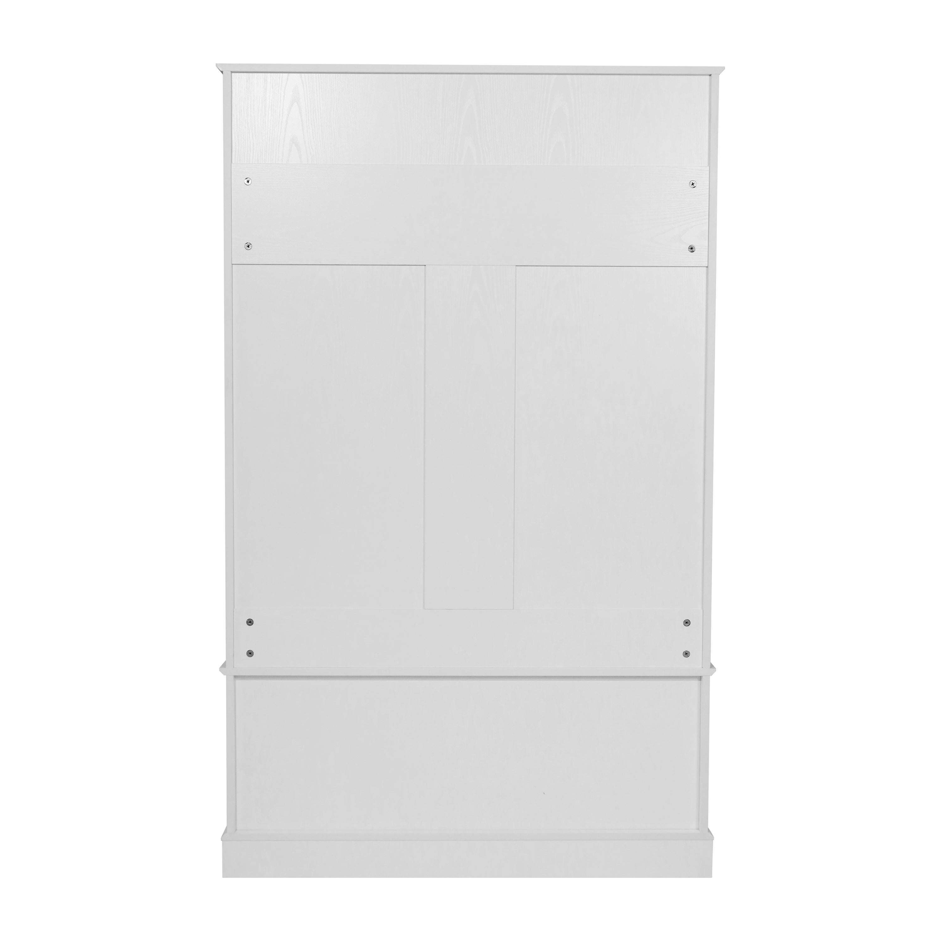 Fraser 40" Wide Hall Tree with Double Door Storage Bench, Coat Rack with 4 Black Double Hooks, and 2 Upper Storage Cubbies in White