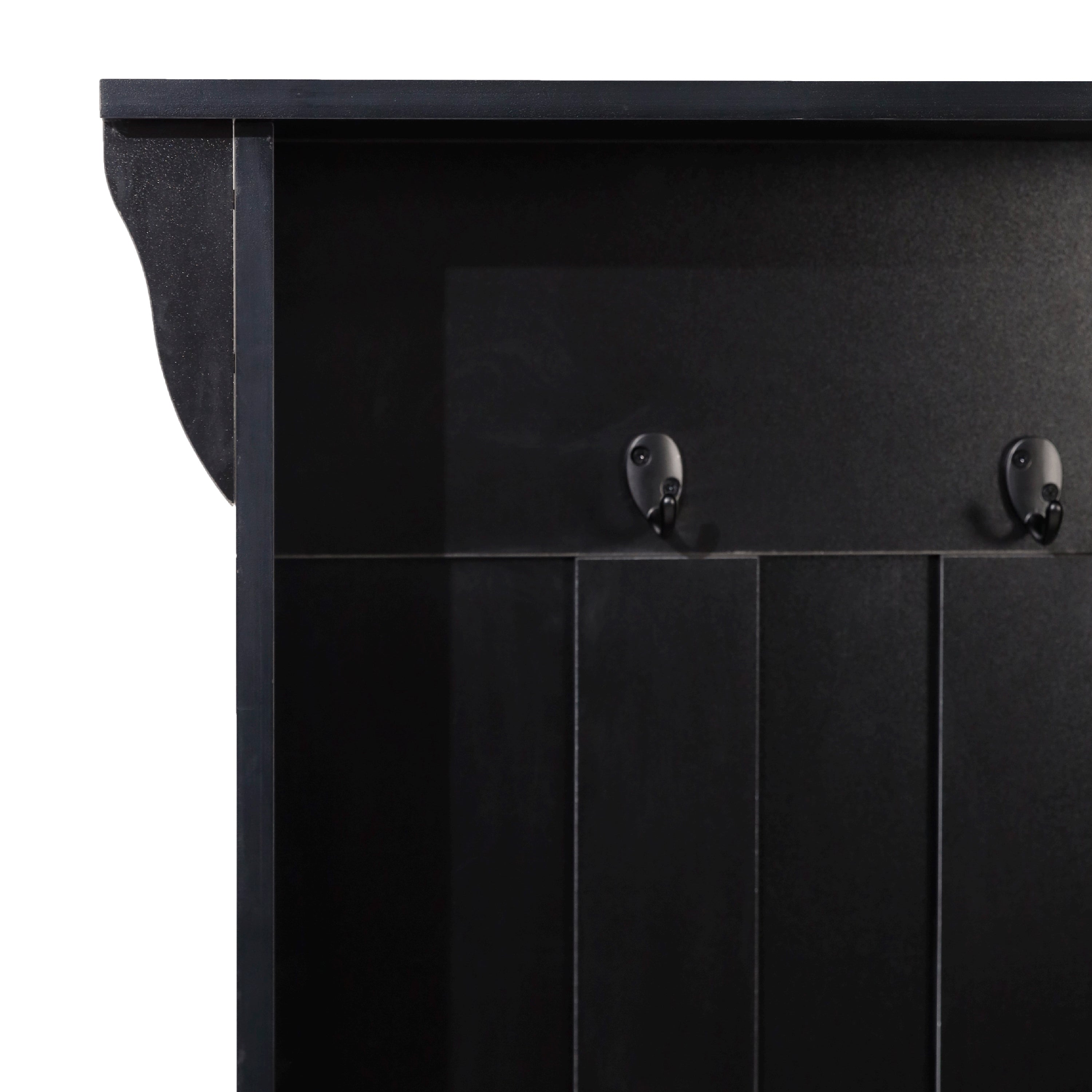 Paisley 31.5" Wide Hall Tree with Bench, 3 Single Storage Hooks, and 4 Lower Storage Cubbies with Adjustable Shelves in Black with Walnut Seat