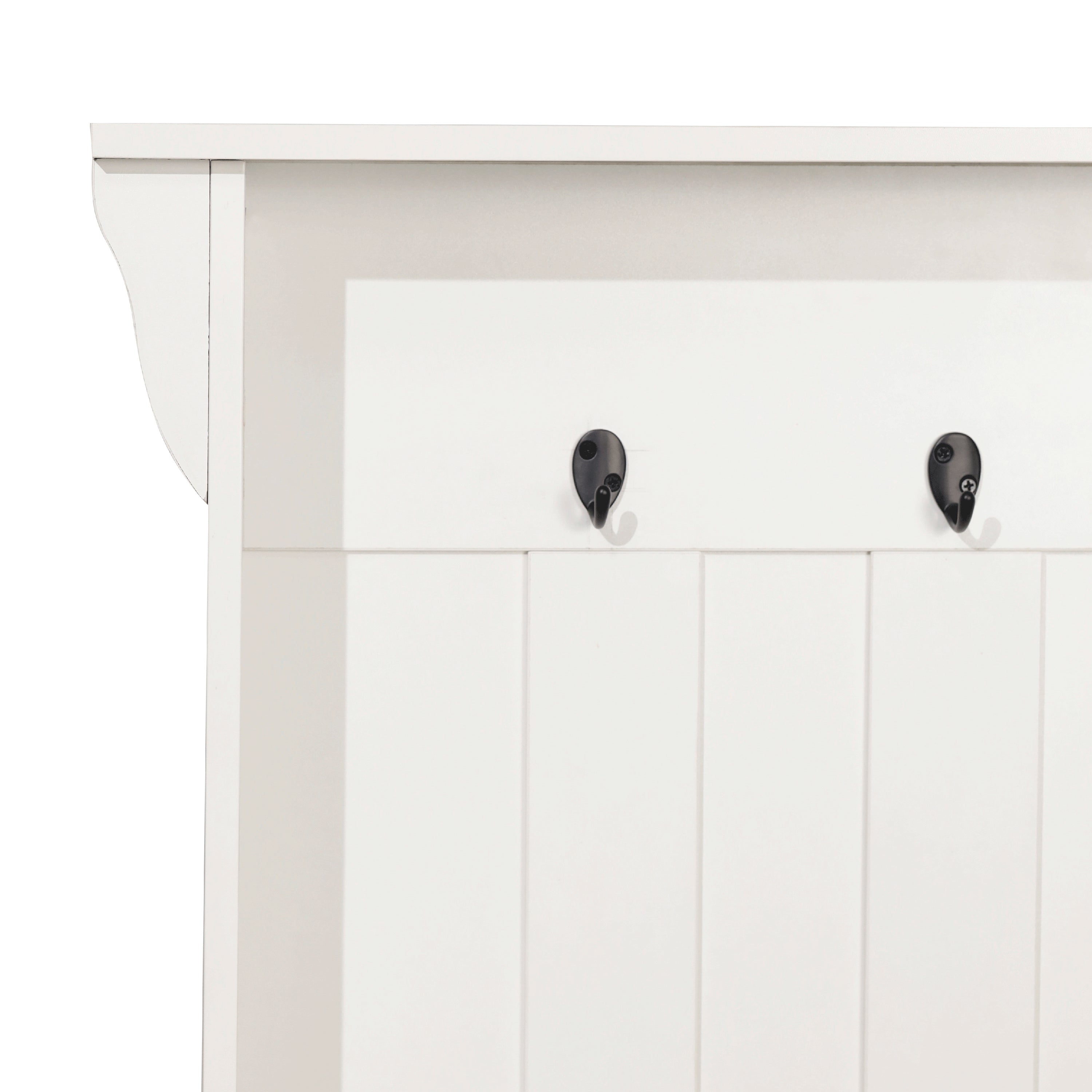 Paisley 31.5" Wide Hall Tree with Bench, 3 Single Storage Hooks, and 4 Lower Storage Cubbies with Adjustable Shelves in White with Weathered Seat