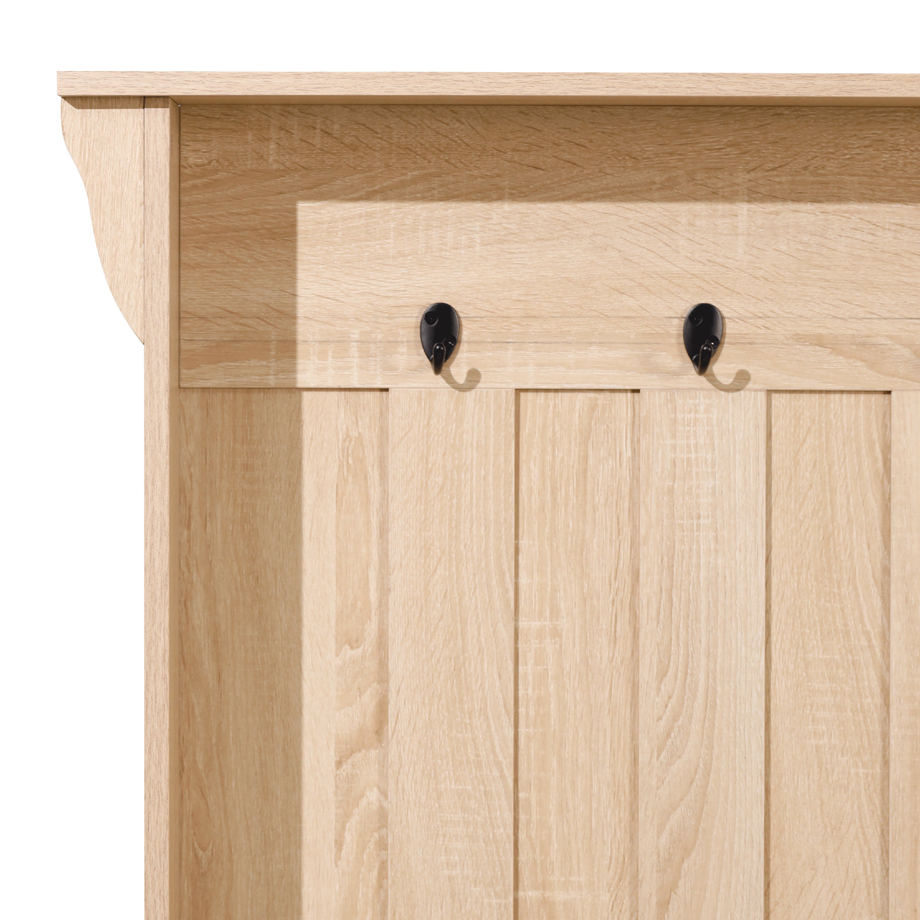 Paisley 31.5" Wide Hall Tree with Bench, 3 Single Storage Hooks, and 4 Lower Storage Cubbies with Adjustable Shelves in Weathered Wood
