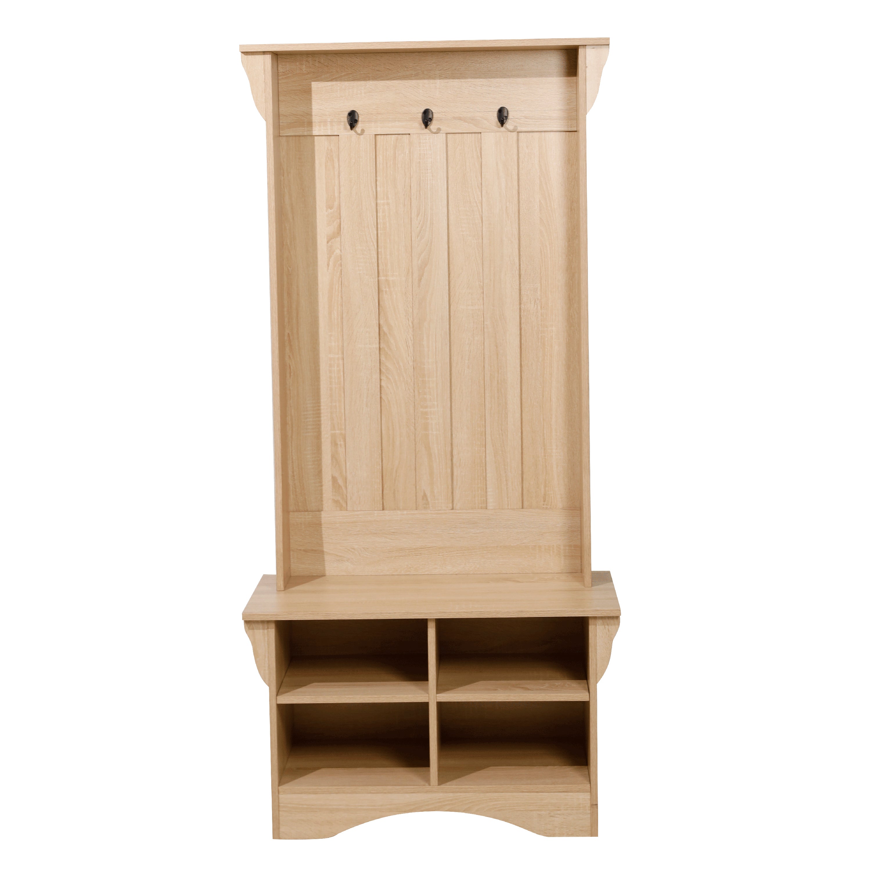Paisley 31.5" Wide Hall Tree with Bench, 3 Single Storage Hooks, and 4 Lower Storage Cubbies with Adjustable Shelves in Weathered Wood